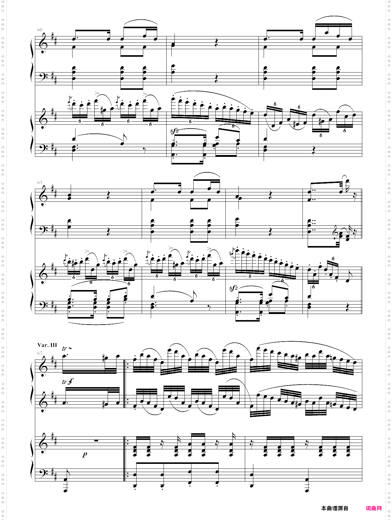 a大调弦乐五重奏“鳟鱼”第四乐章两架钢琴谱