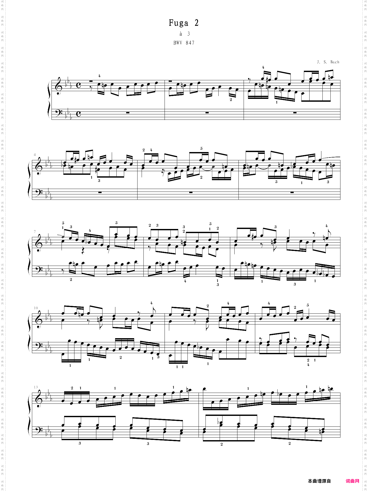 c小调赋格 bwv847 指法