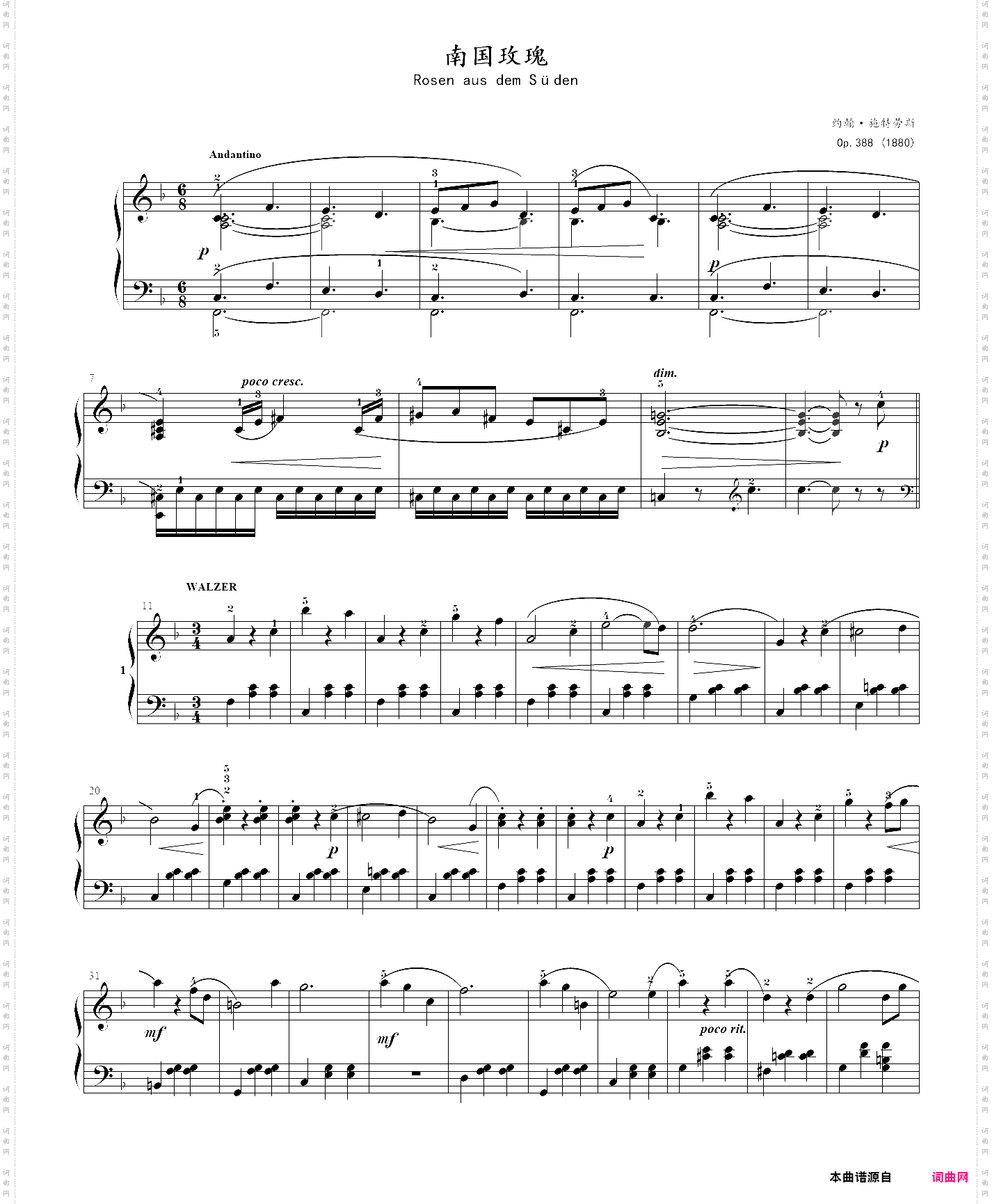 6· 南国玫瑰rosen aus dem süden- 约翰·施特劳斯钢琴圆舞曲集