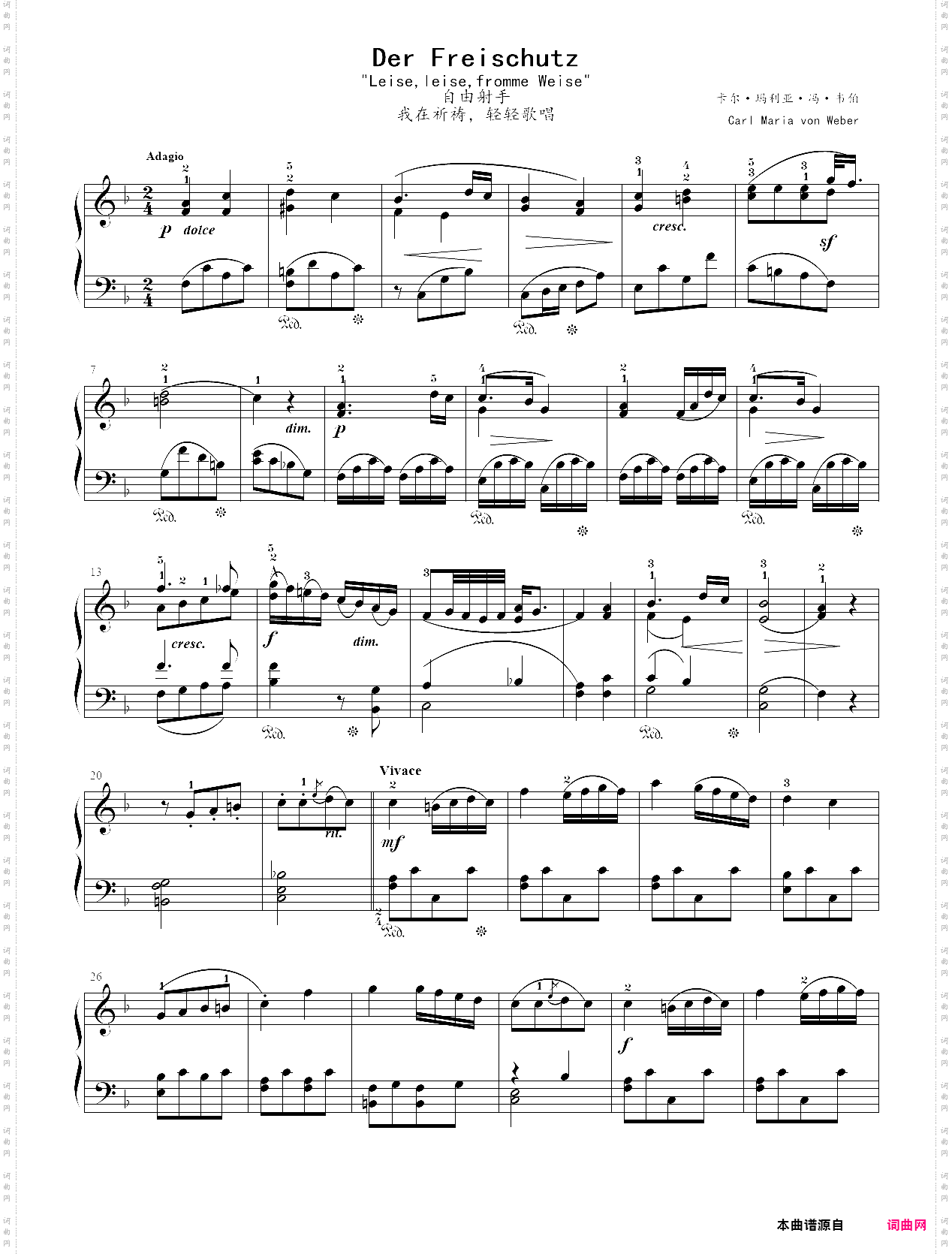 15· 我在祈祷，轻轻的歌唱选自歌剧《自由射手》- 歌剧钢琴曲集二