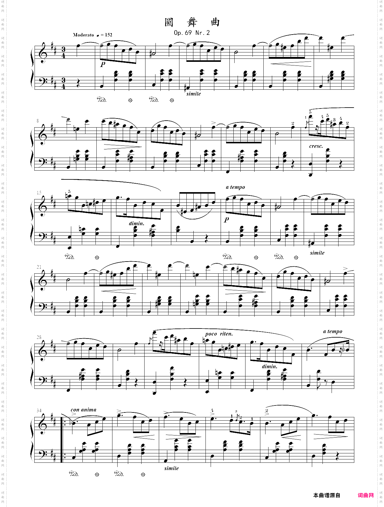 10-2·【d大调】圆舞曲op·69 no·2bis- 肖邦圆舞曲集