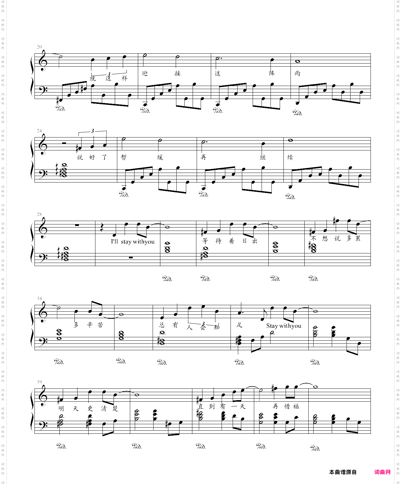 stay with you-林俊杰简单弹唱谱