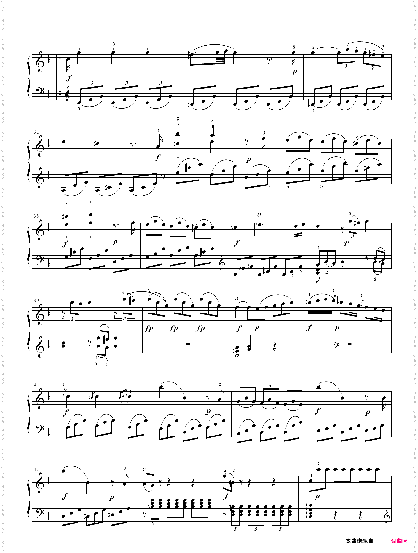 莫扎特 c大调钢琴奏鸣曲kv 279第二乐章