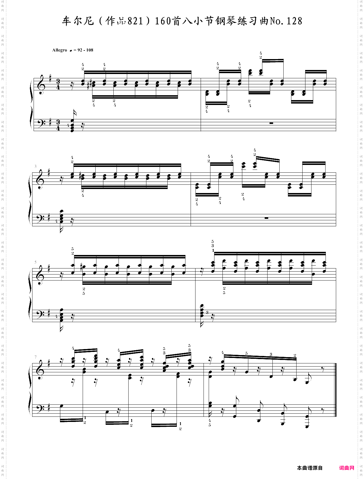车尔尼作品821160首八小节钢琴练习曲no·128