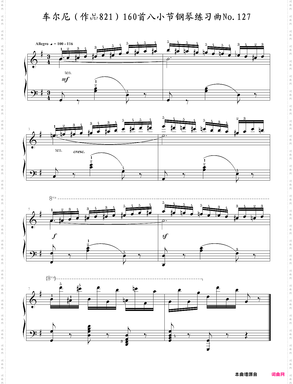 车尔尼作品821160首八小节钢琴练习曲no·127