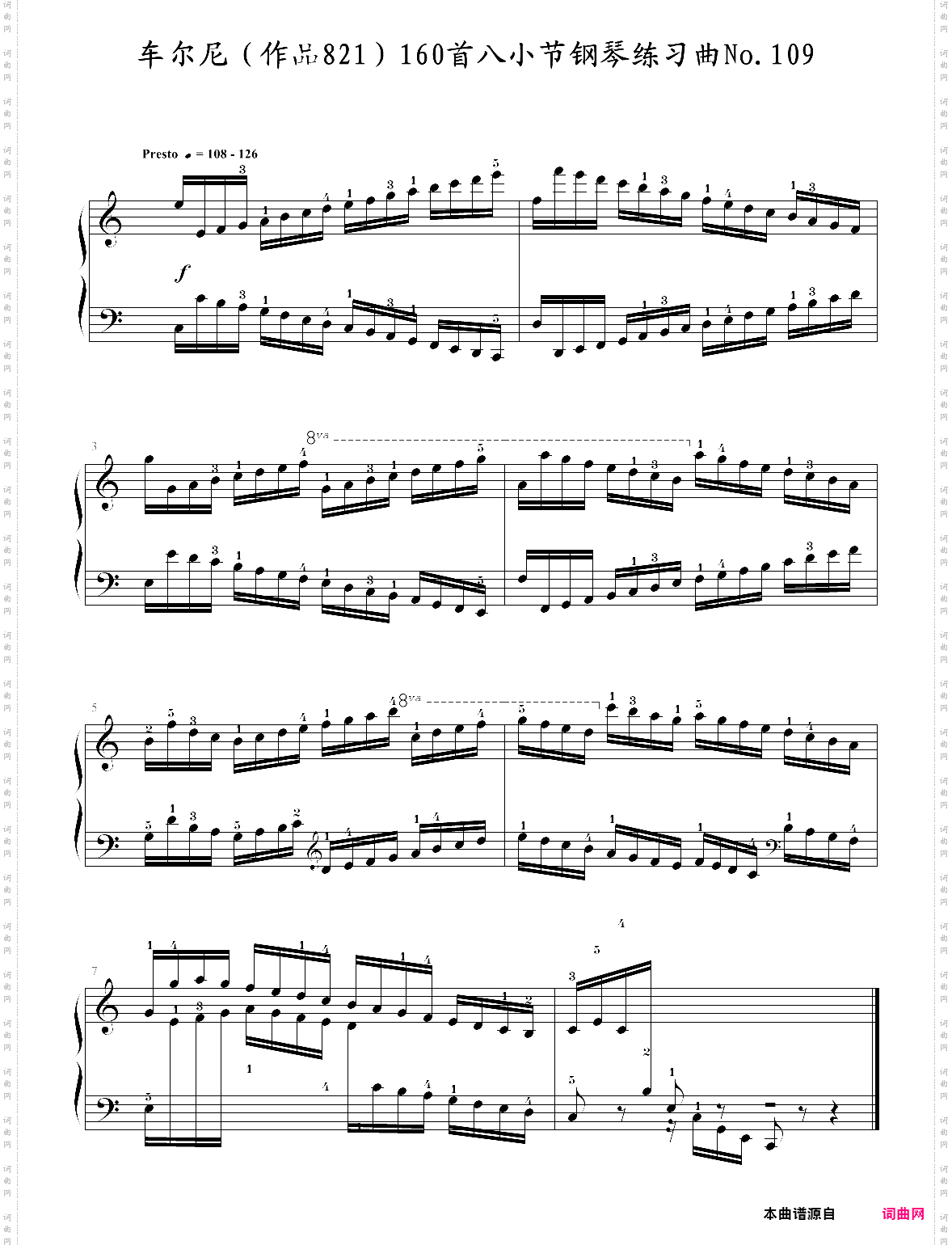 车尔尼作品821160首八小节钢琴练习曲no·109