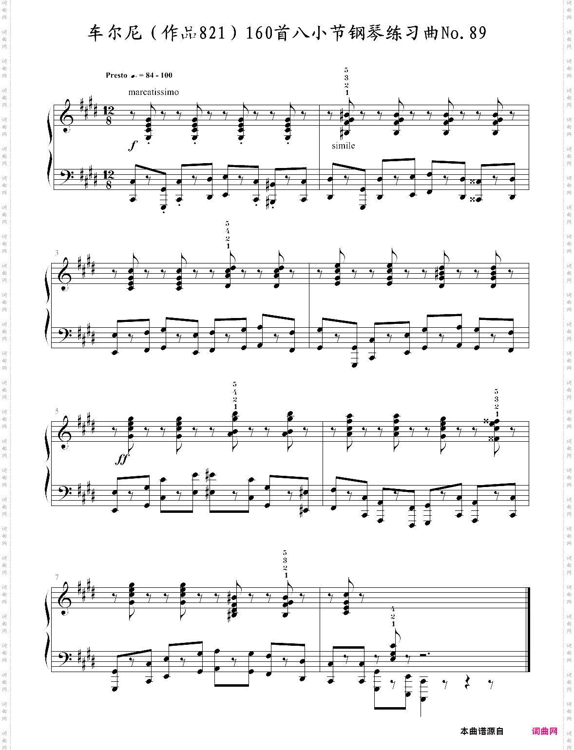 车尔尼作品821160首八小节钢琴练习曲no·89