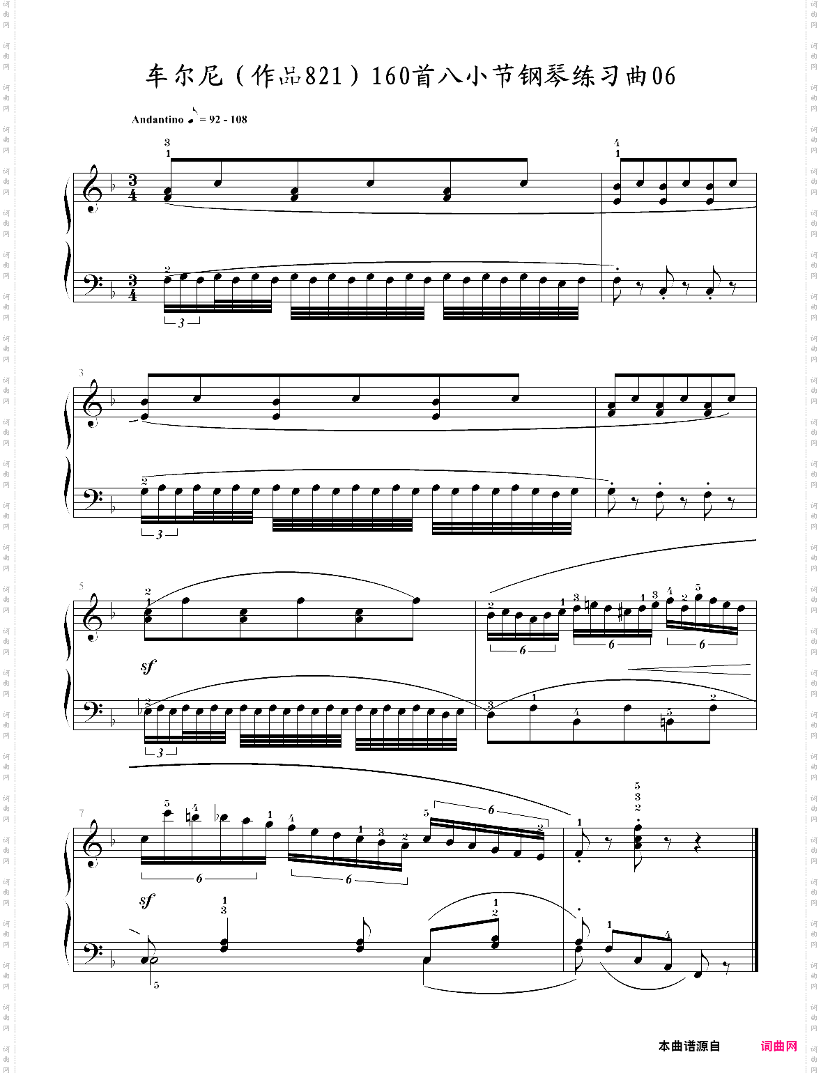 车尔尼作品821160首八小节钢琴练习曲no·06
