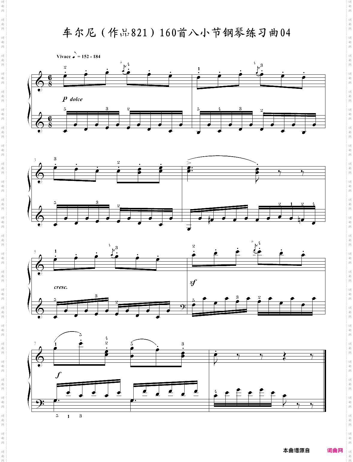 车尔尼作品821160首八小节钢琴练习曲no·04
