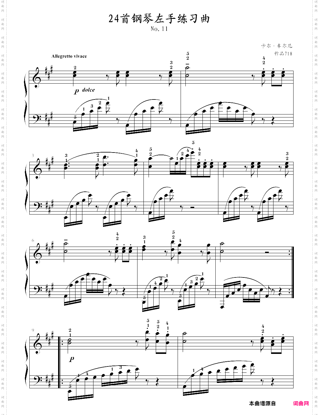 车尔尼71824首钢琴左手练习曲-11