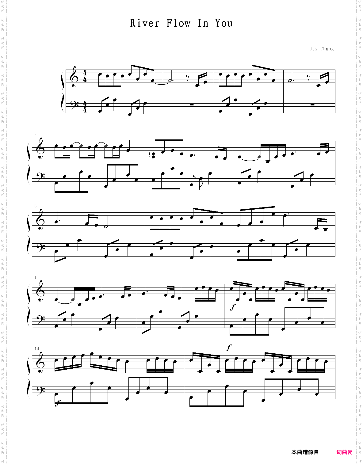 river flows in you初学超简单版-c调