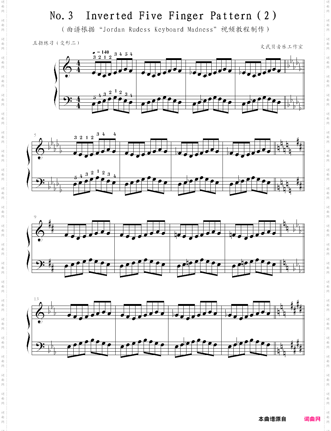 钢琴手指灵活练习宝典八式 no·3 inverted five finger pattern2