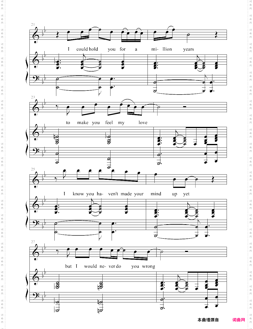 make you feel my love弹唱伴奏谱，女声调