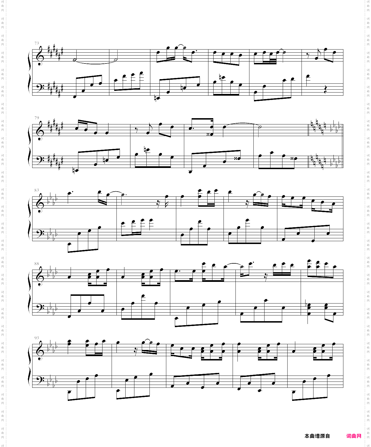 我的歌声里升f转降g调