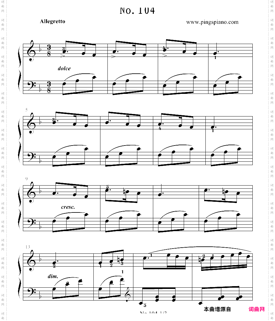 拜厄钢琴基本教程 no·104拜厄练习曲,第104条