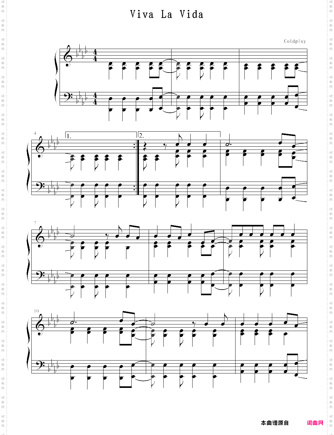 viva la vida钢琴独奏谱，coldplay