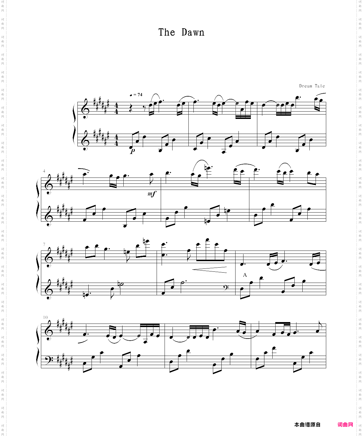 亡灵序曲the dawn，钢琴谱