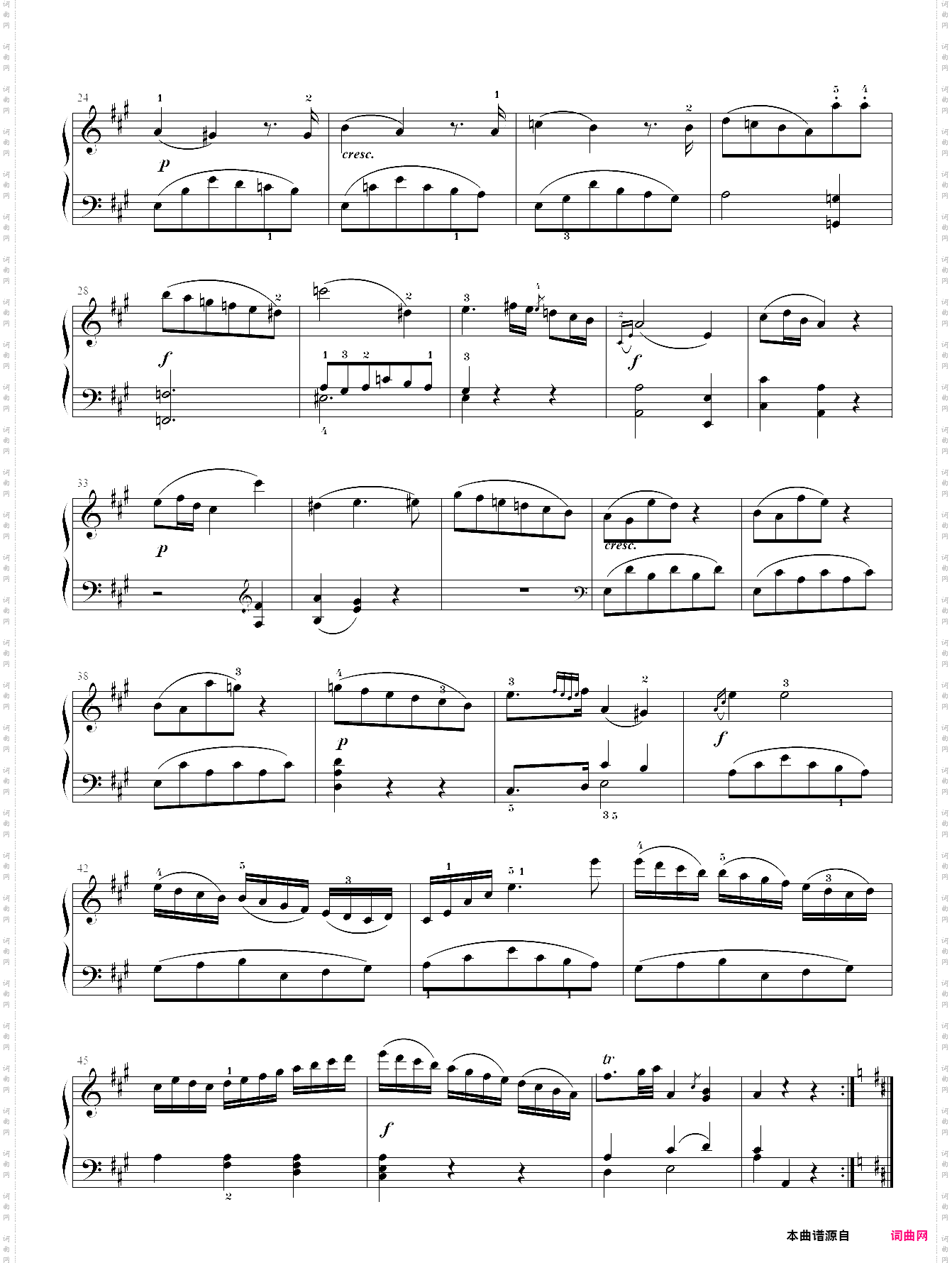 莫扎特a大调钢琴奏鸣曲k331第二乐章