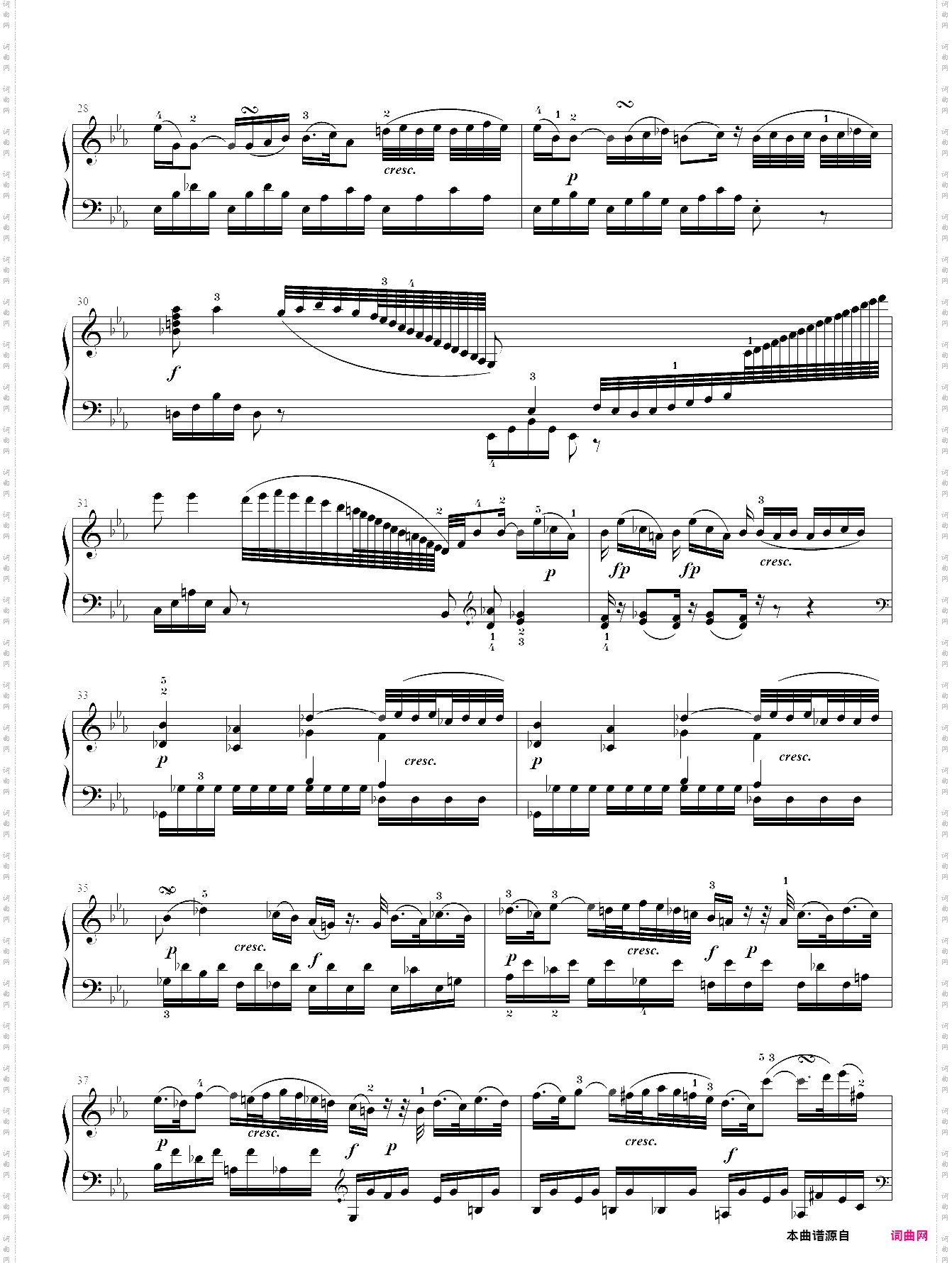 莫扎特c小调钢琴奏鸣曲k457第二乐章