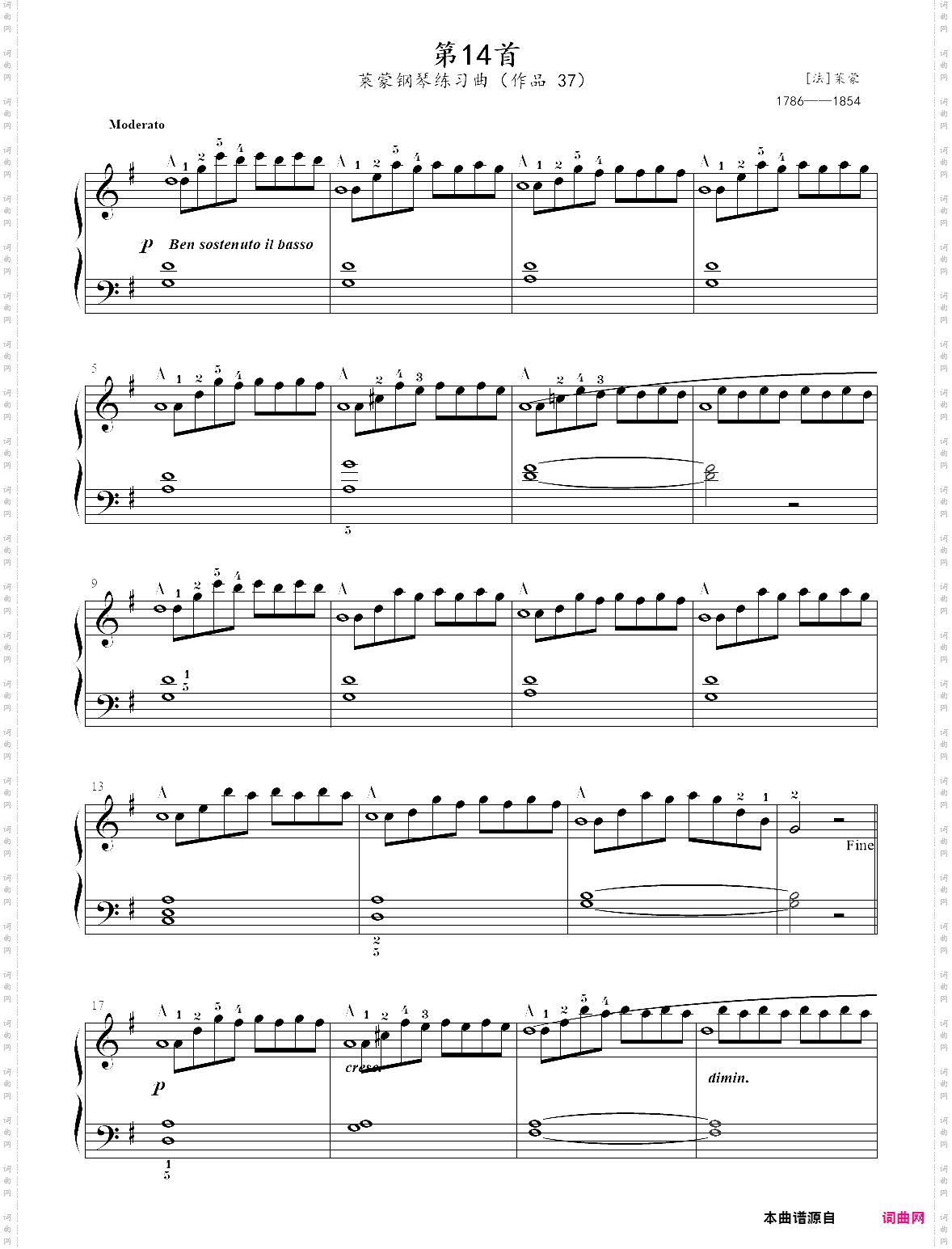 14· 第14首 - 莱蒙钢琴练习曲作品 37