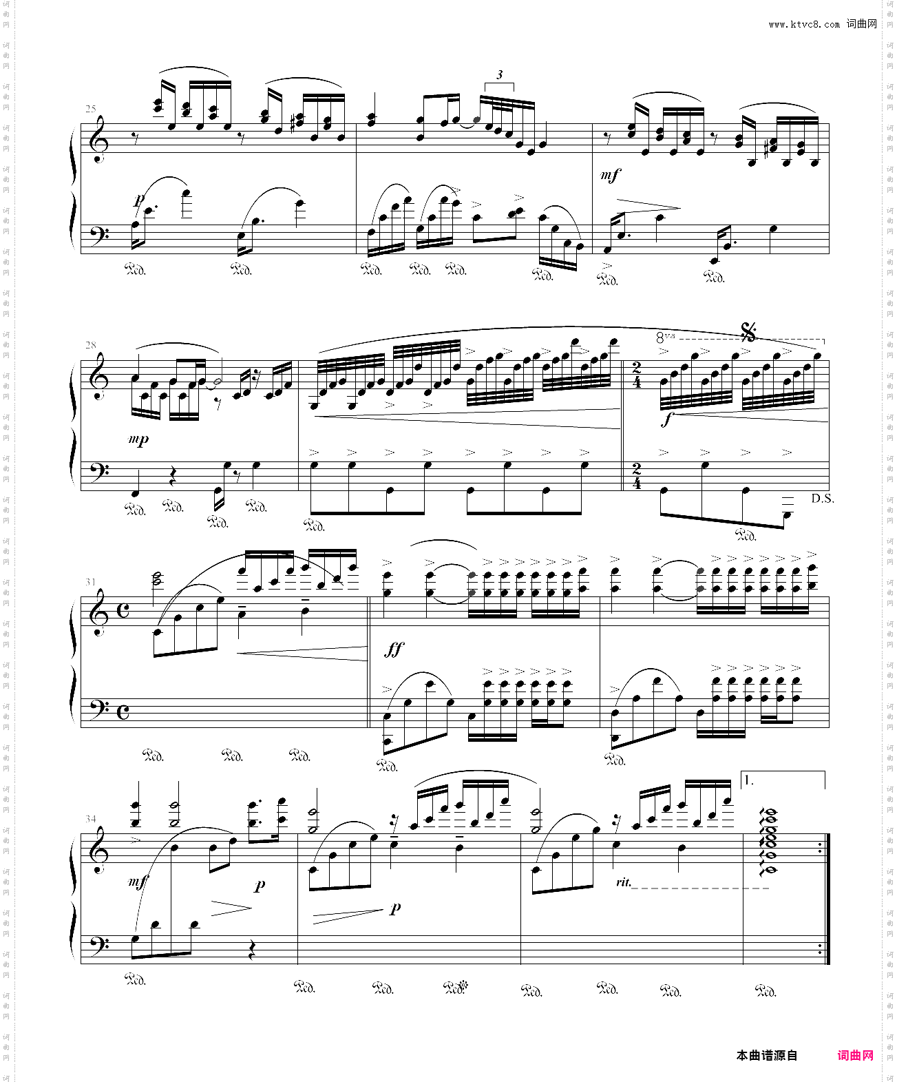 水边的阿狄丽娜_理查德·克莱德曼,钢琴谱