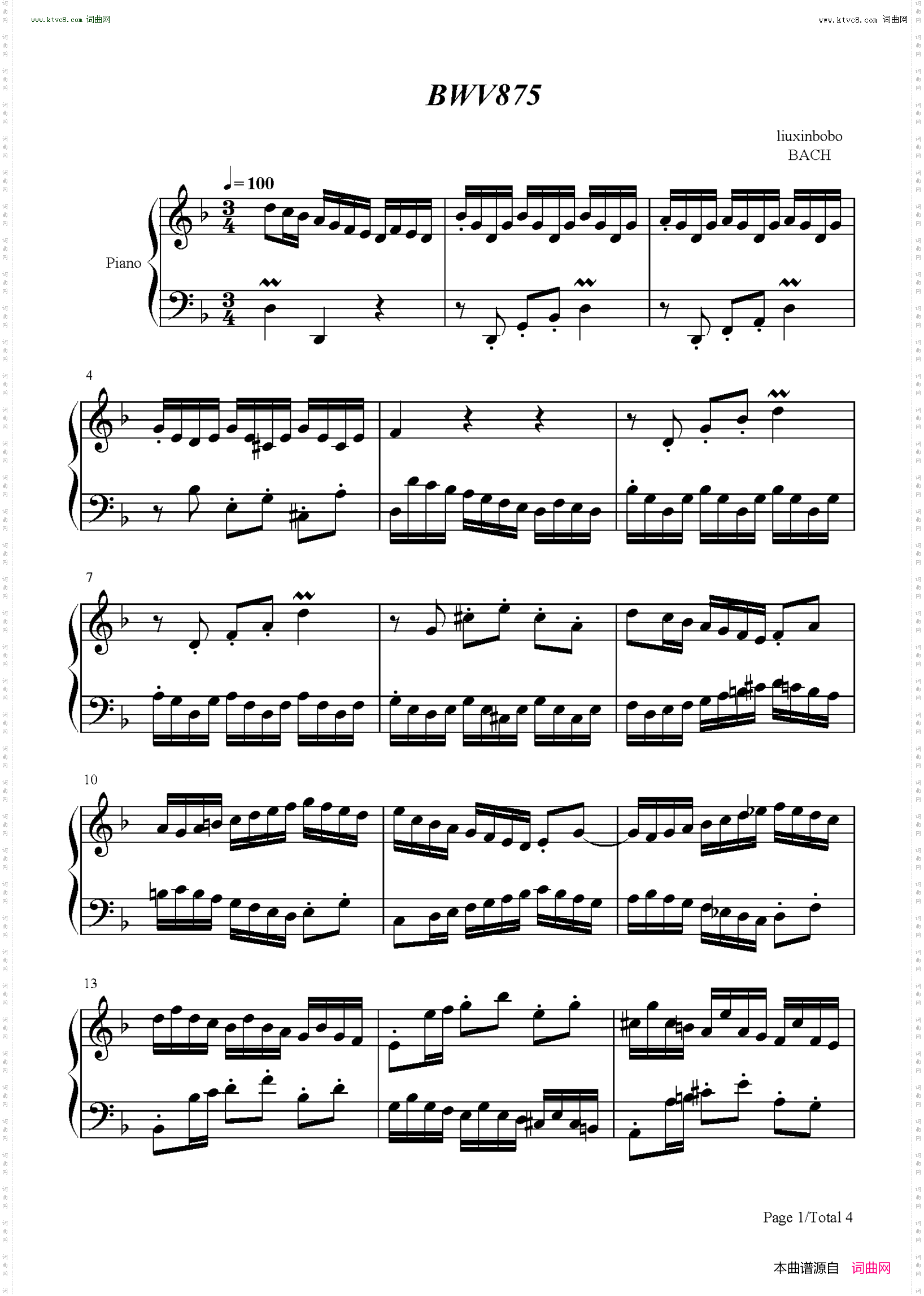 BWV 875-巴赫平均律钢琴曲集