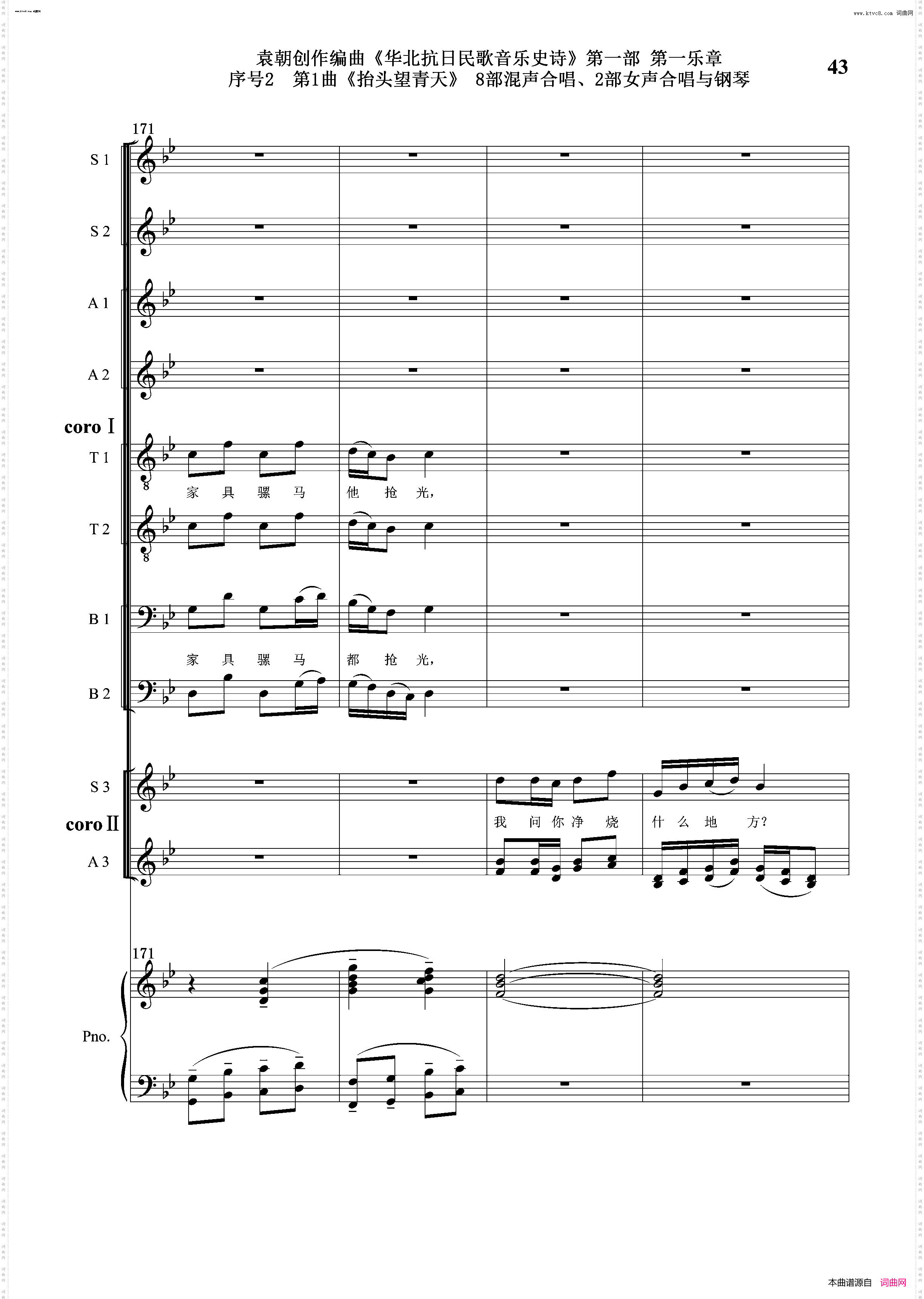 抬头望青天_序号2第1曲双合唱团与钢琴