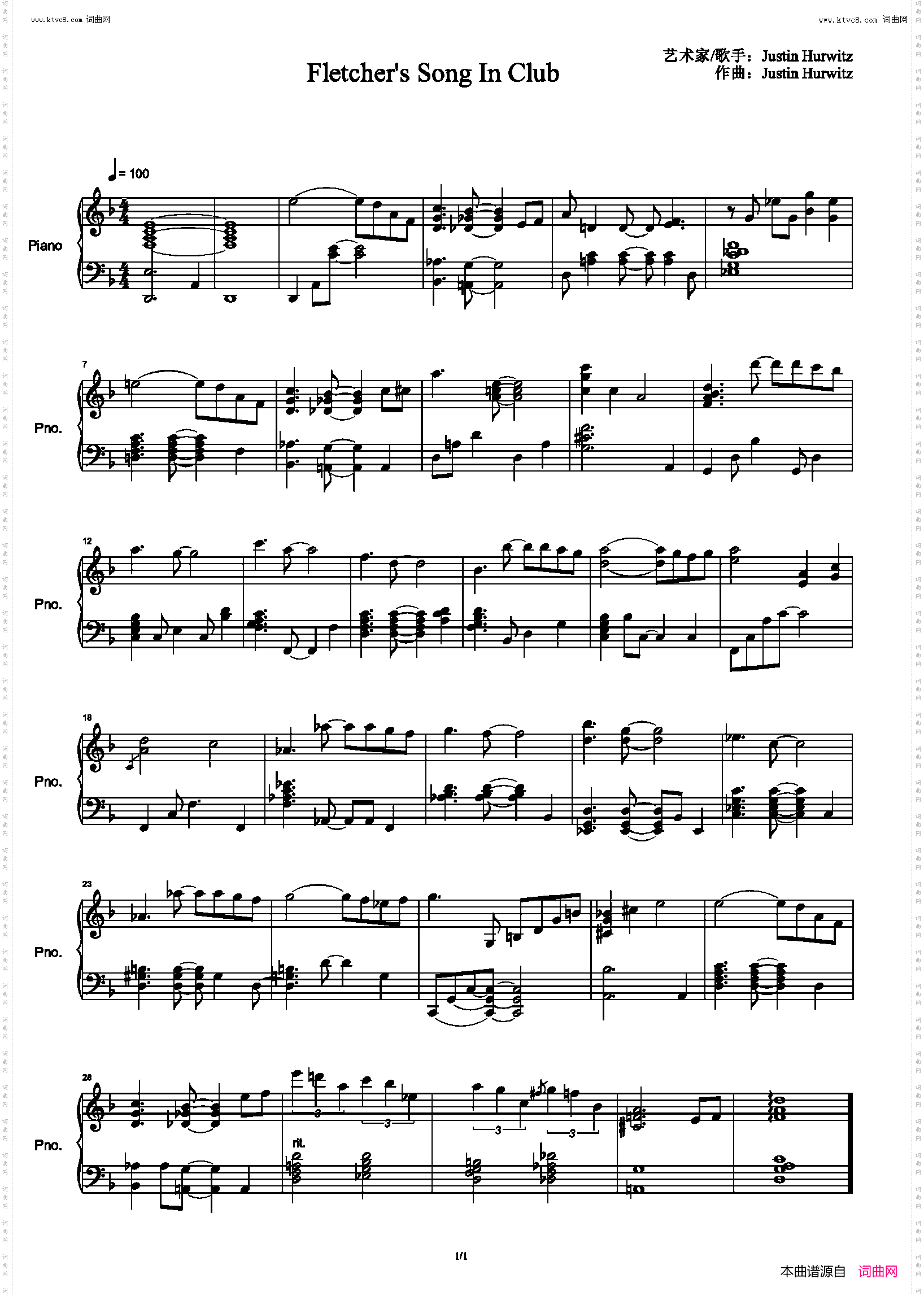 Fletcher's Song In Club_电影爆裂鼓手插曲钢琴独奏版