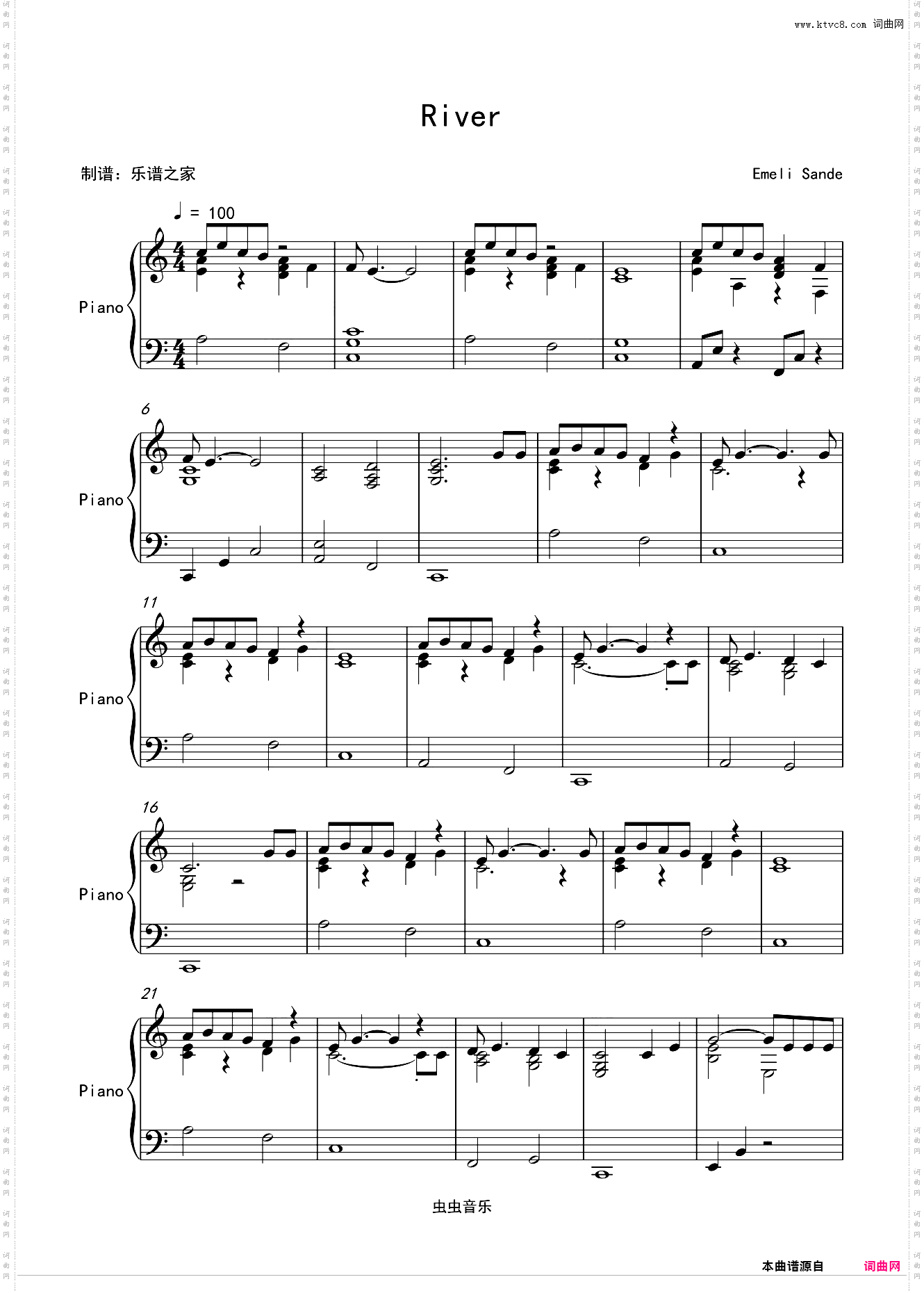 Emeli Sande艾梅丽-桑德 River 独奏钢琴谱 高清乐谱