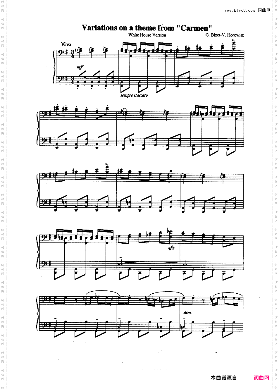 卡门主题变奏曲 Carmen Variations_根据比才歌剧《卡门》主题改编Bizet-Horowitz 1978 Carmen Fantasy Fuku