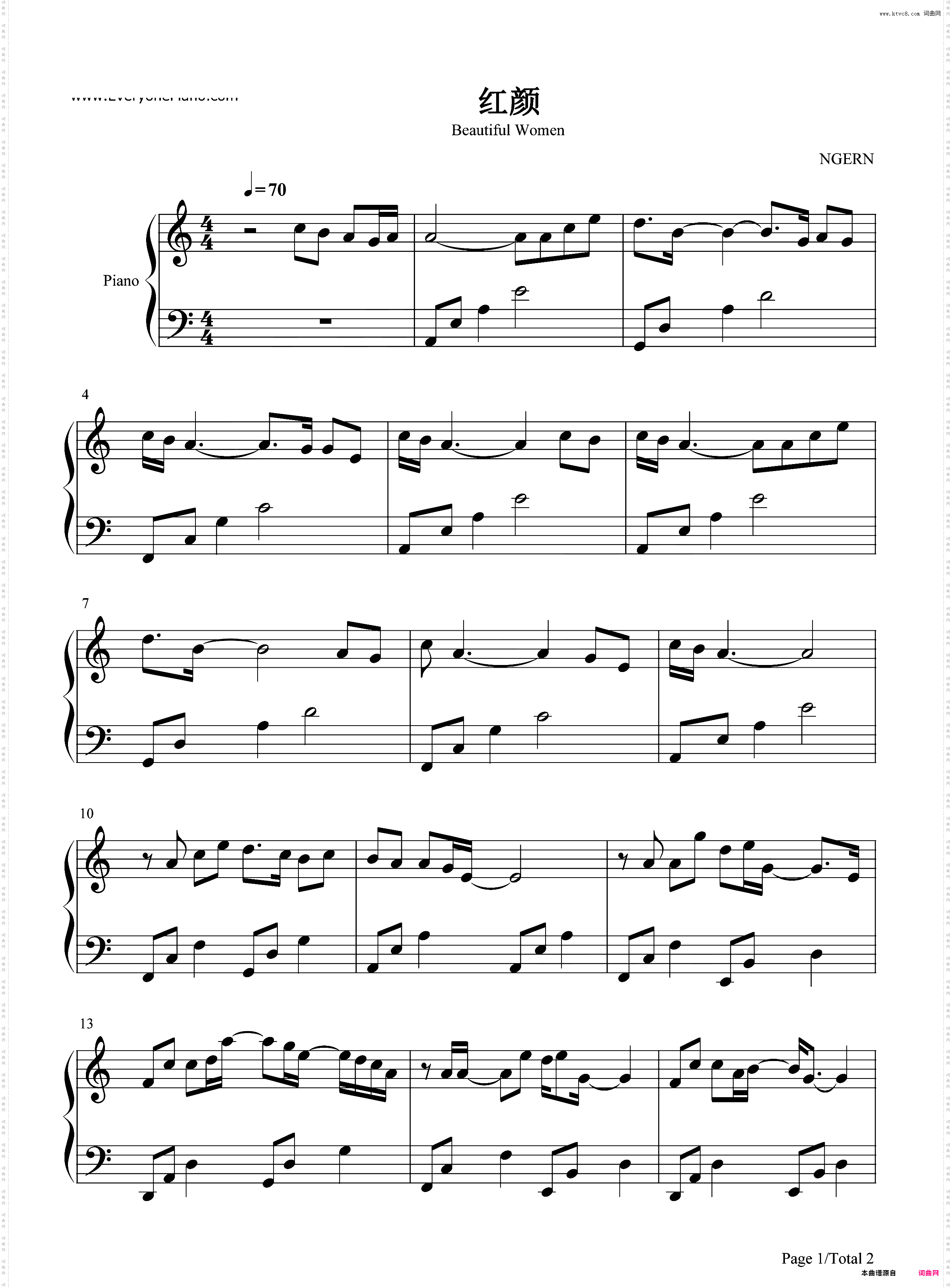 红颜-C调简单版