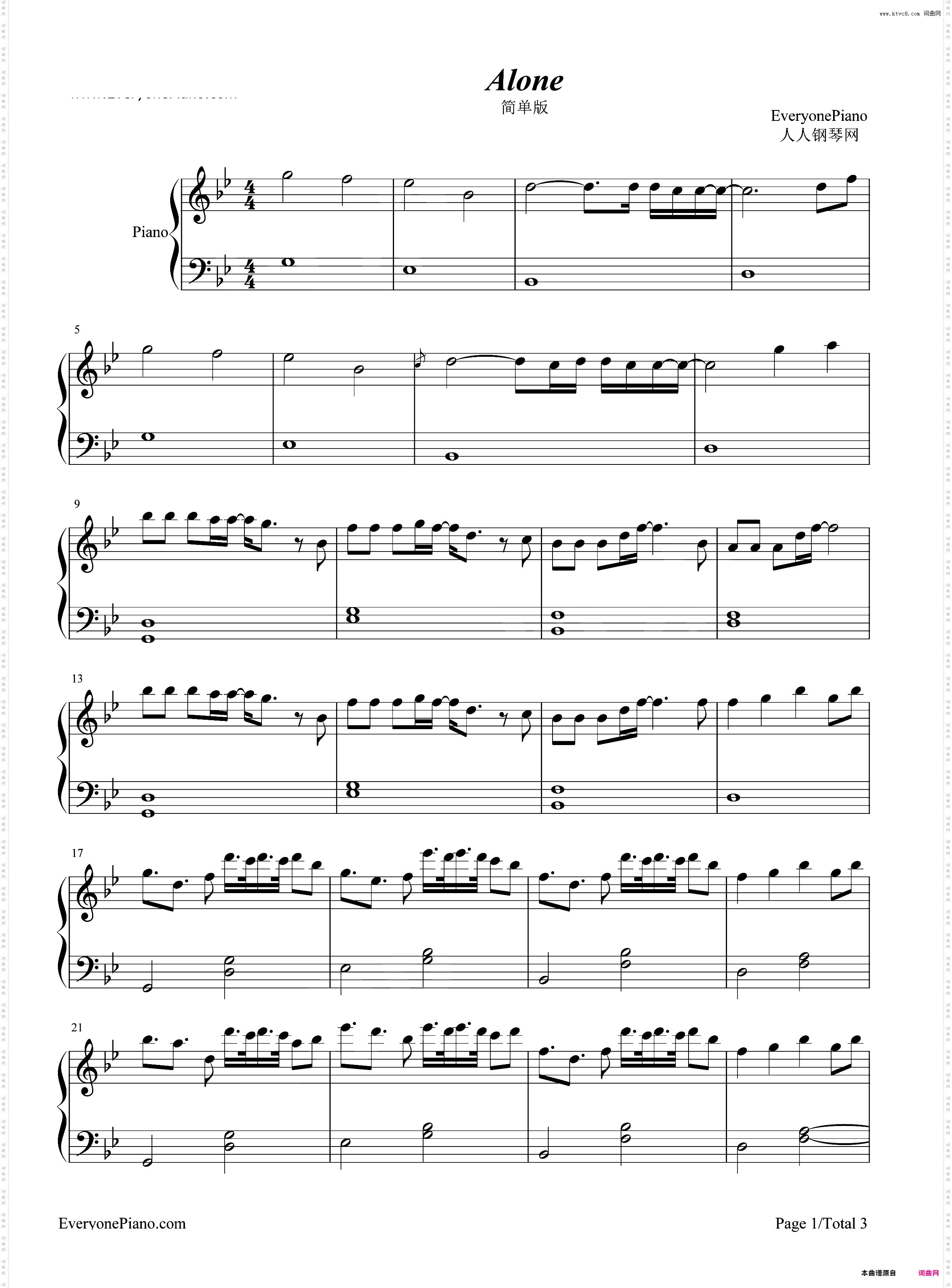 Alone简单版-Alan Walker