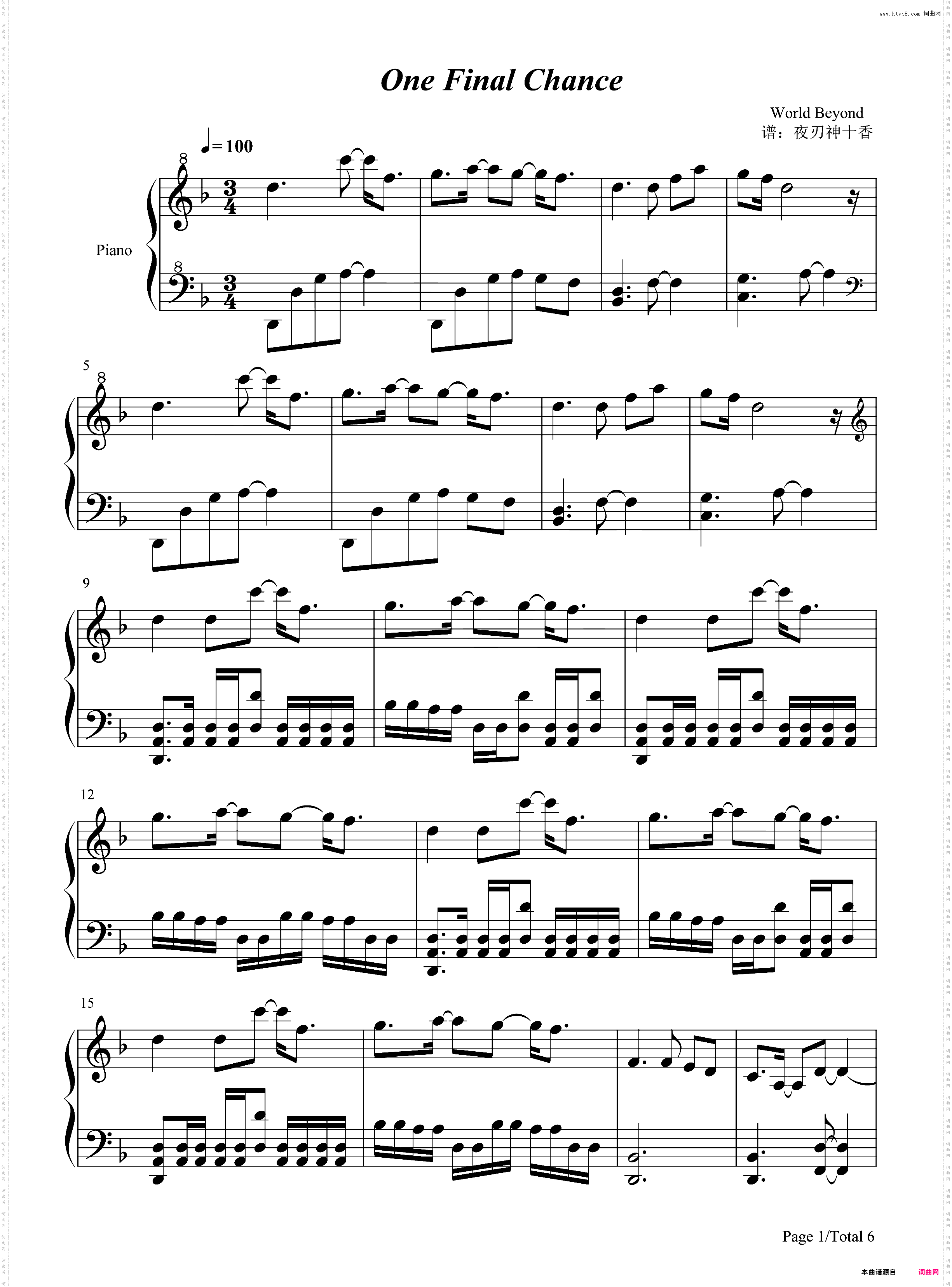 One Final Chance-原版谱-命令与征服心灵终结BGM
