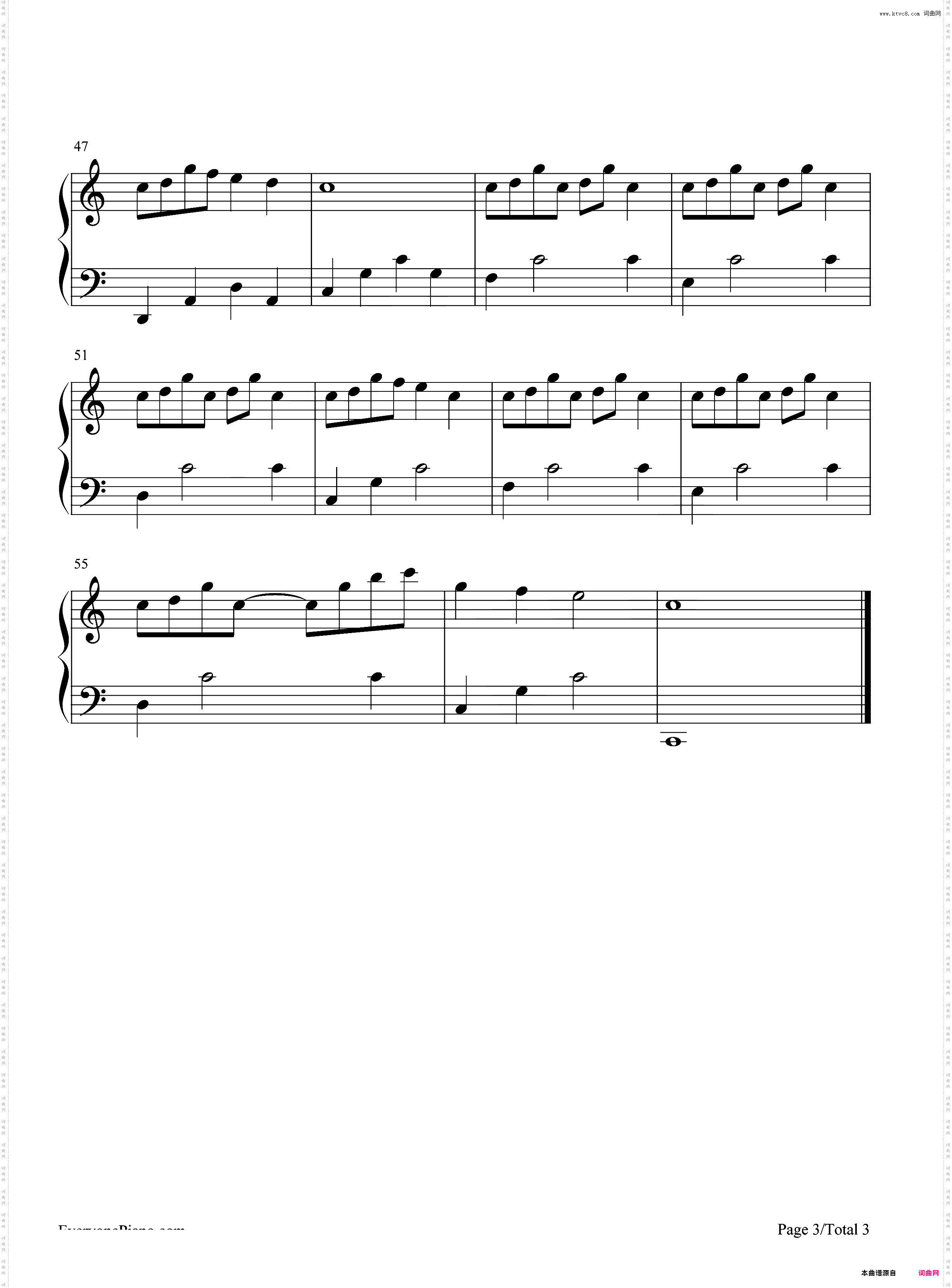 人间浪漫-钢琴曲-C调简单版