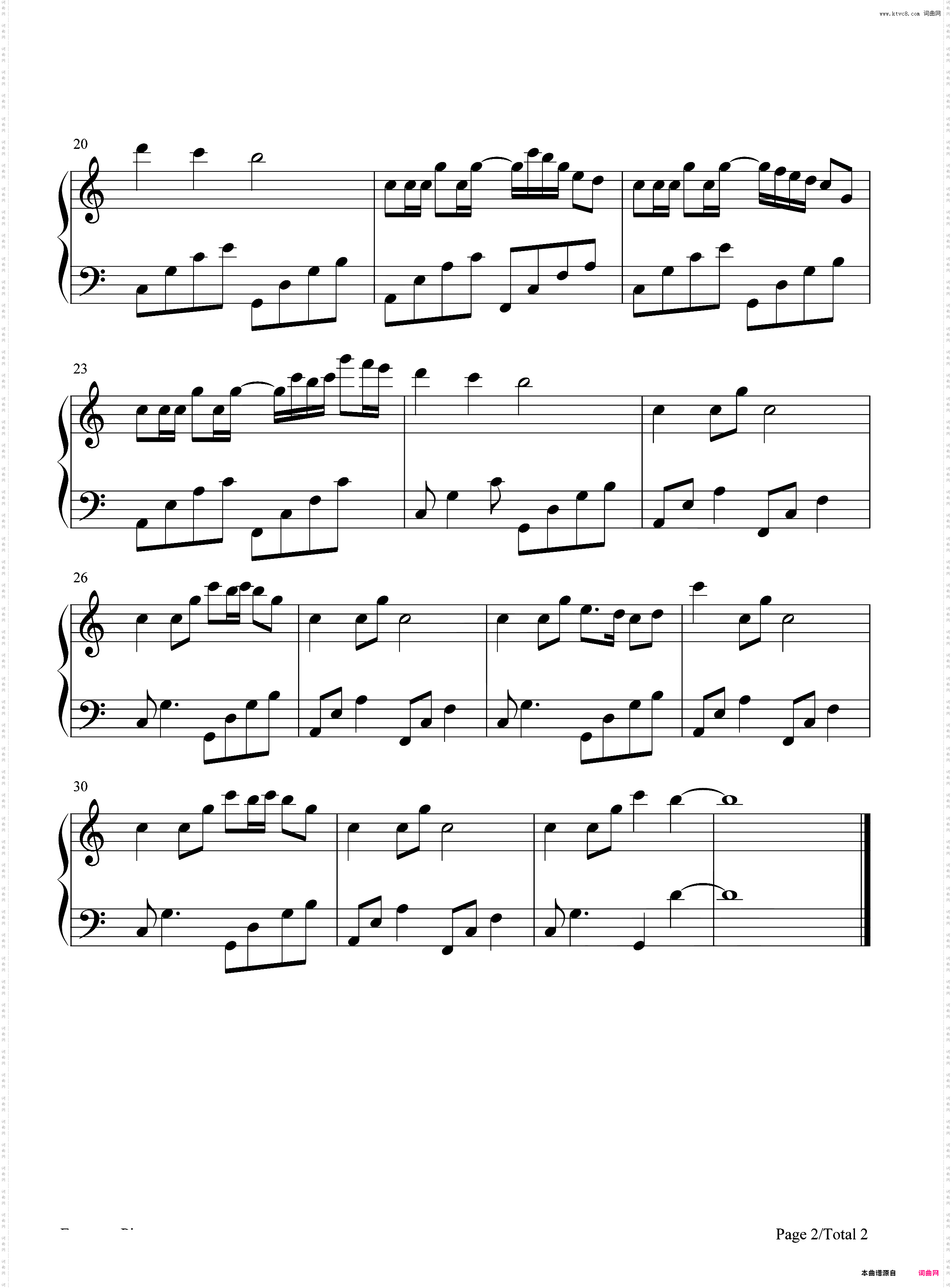 山川与岛屿-钢琴曲-C调简单版
