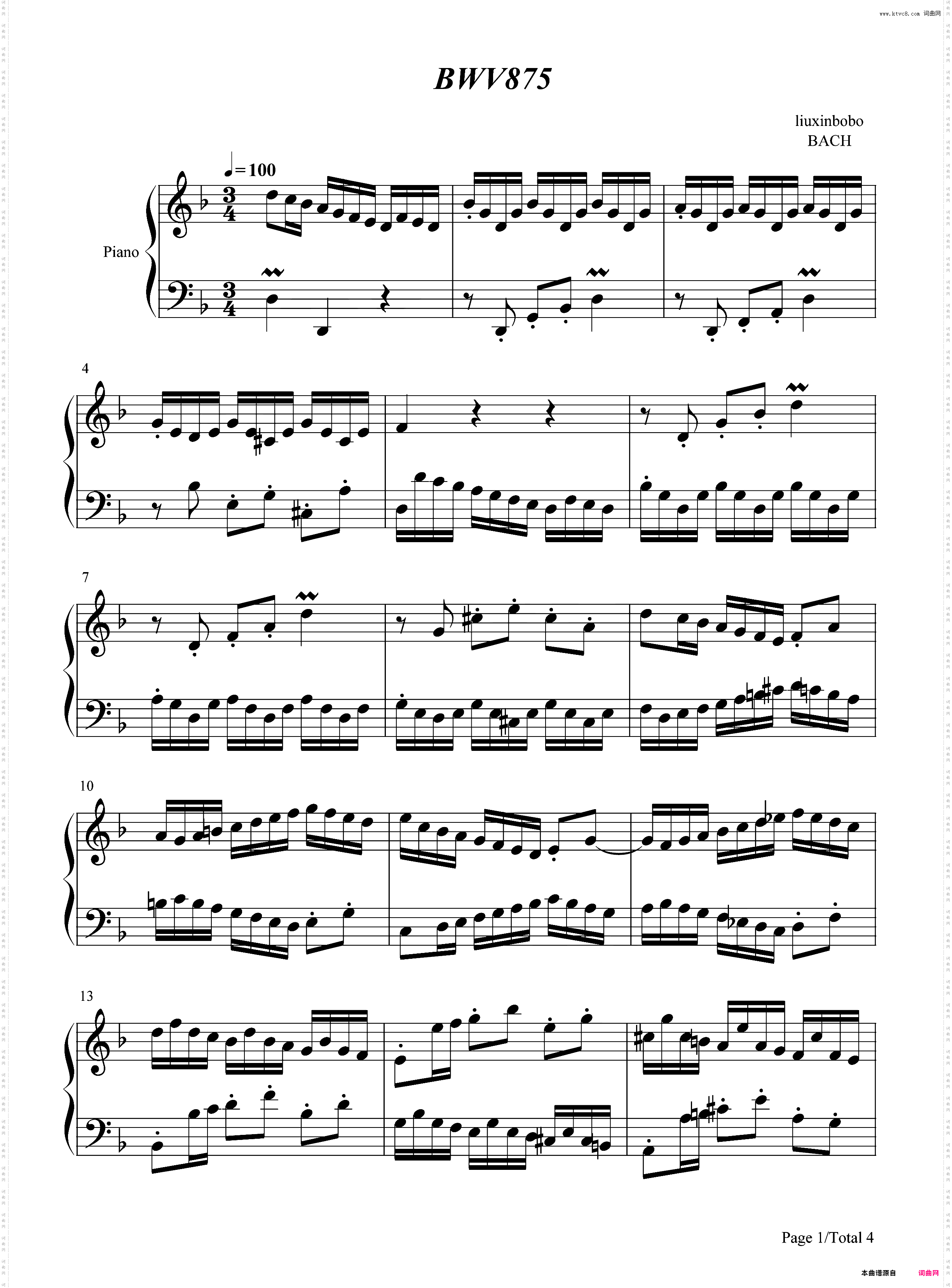 BWV 875-巴赫平均律钢琴曲集