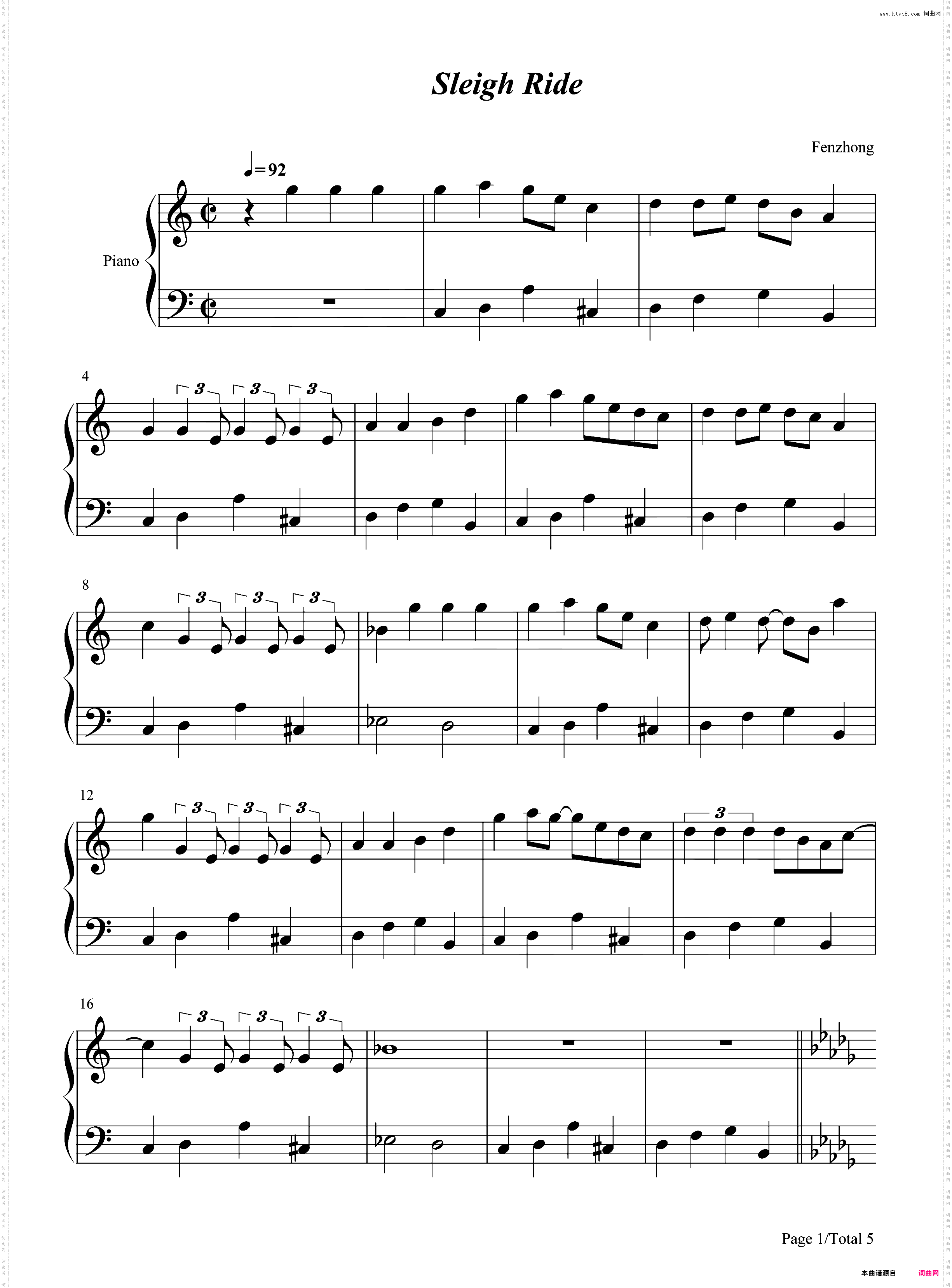 Sleigh Ride-圣诞歌曲-简单版