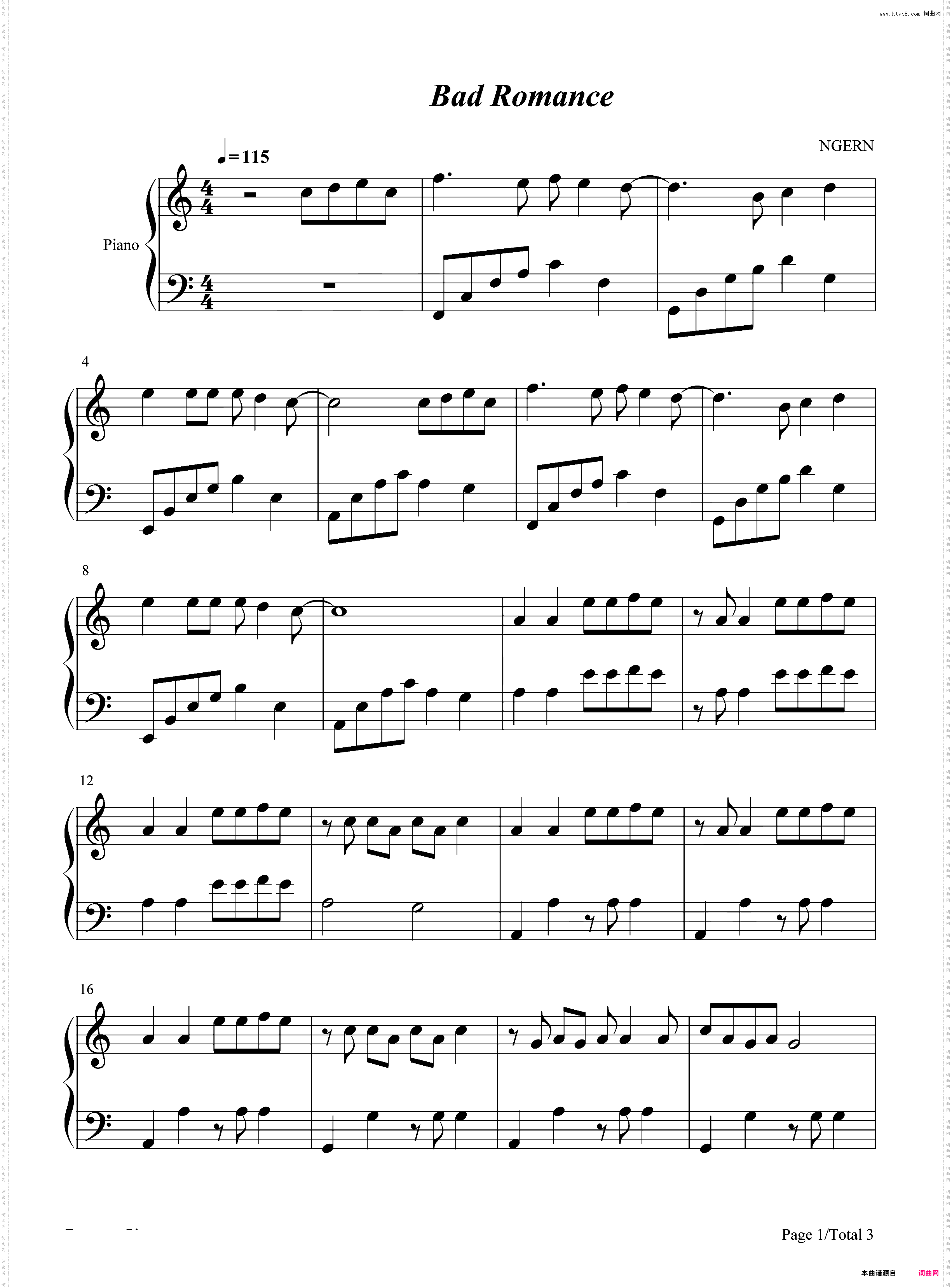 Bad Romance-C调简单版