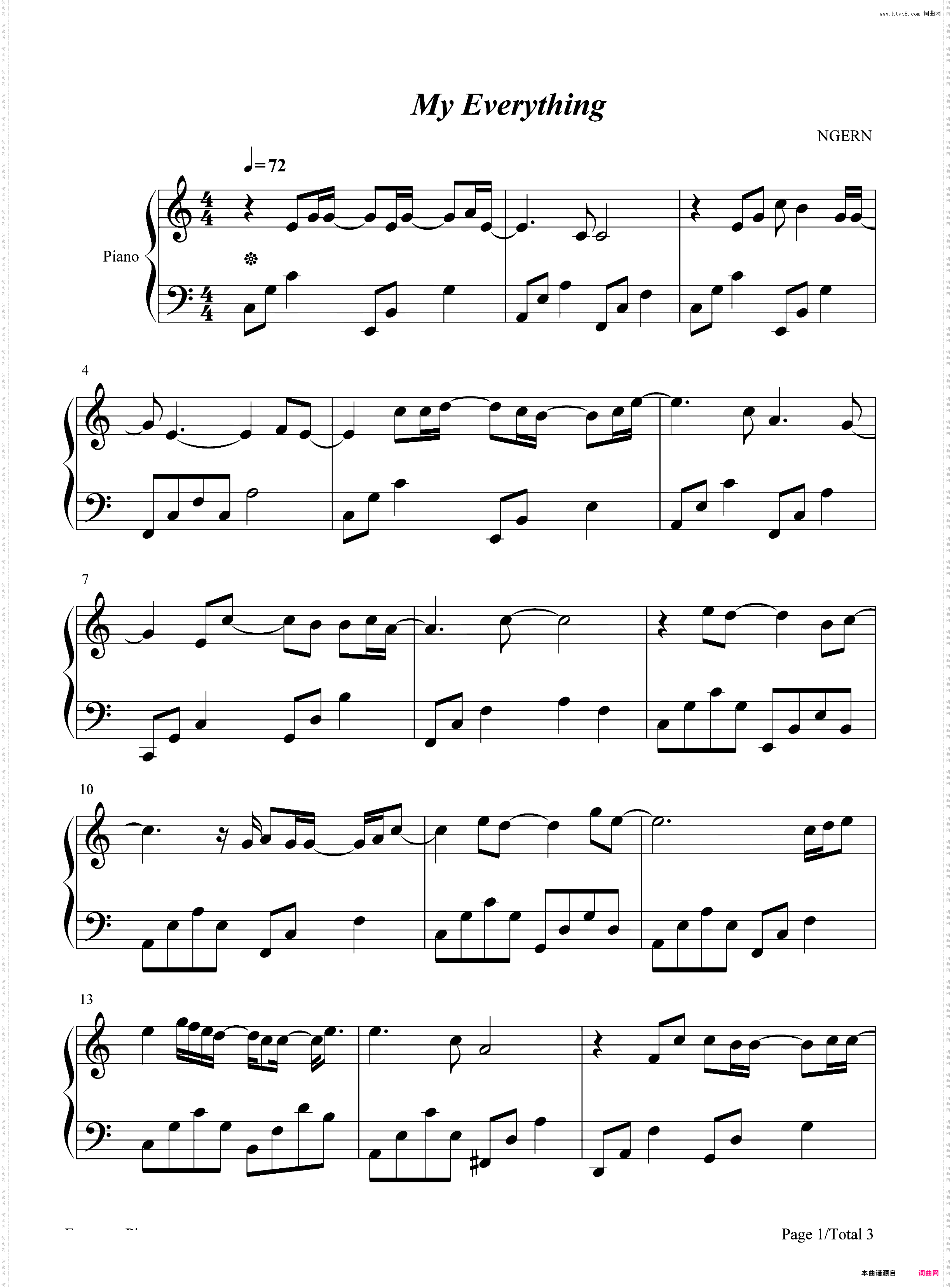 My Everything-C调简单版-以家人之名插曲