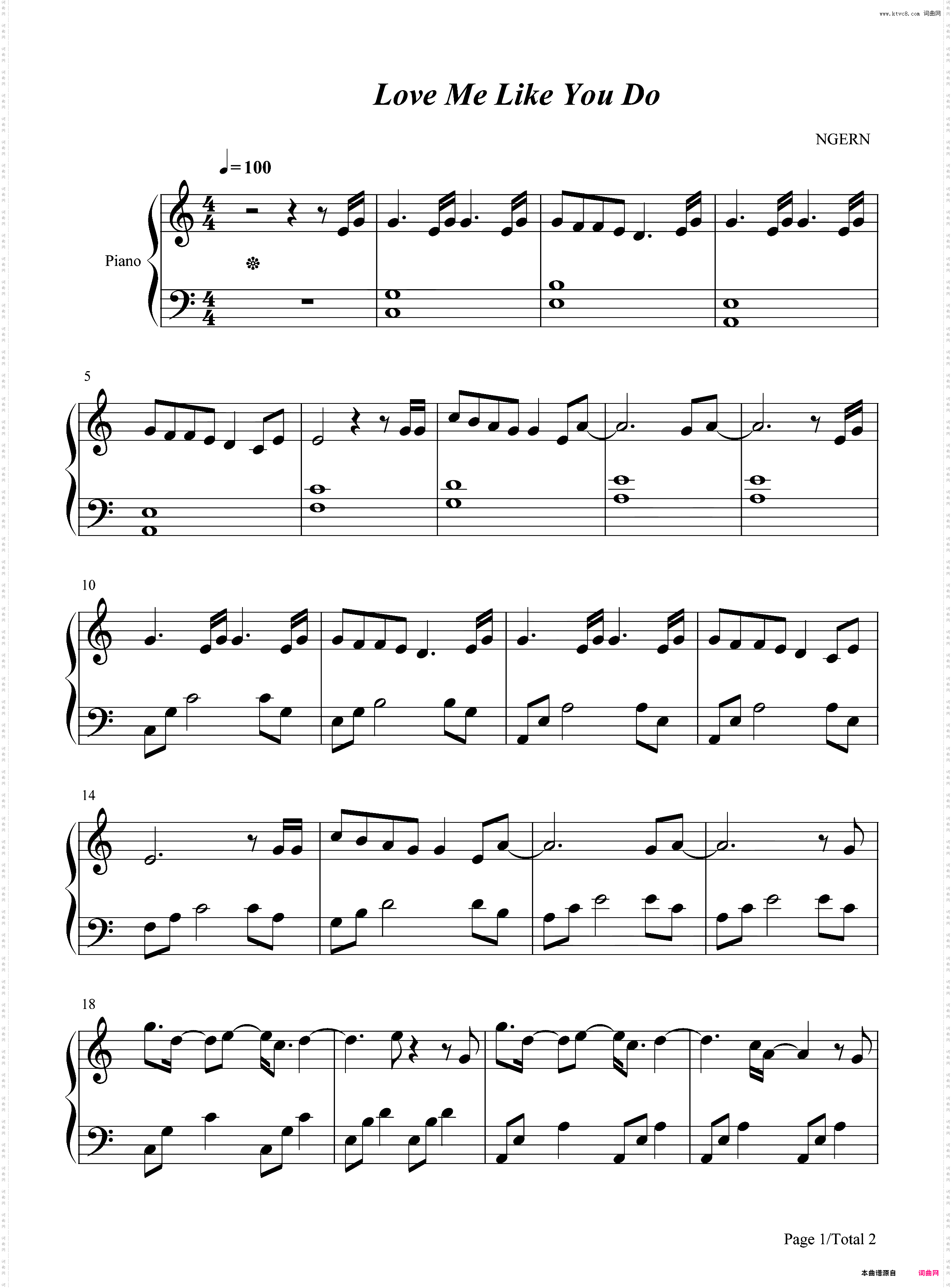 Love Me Like You Do-C调简单版