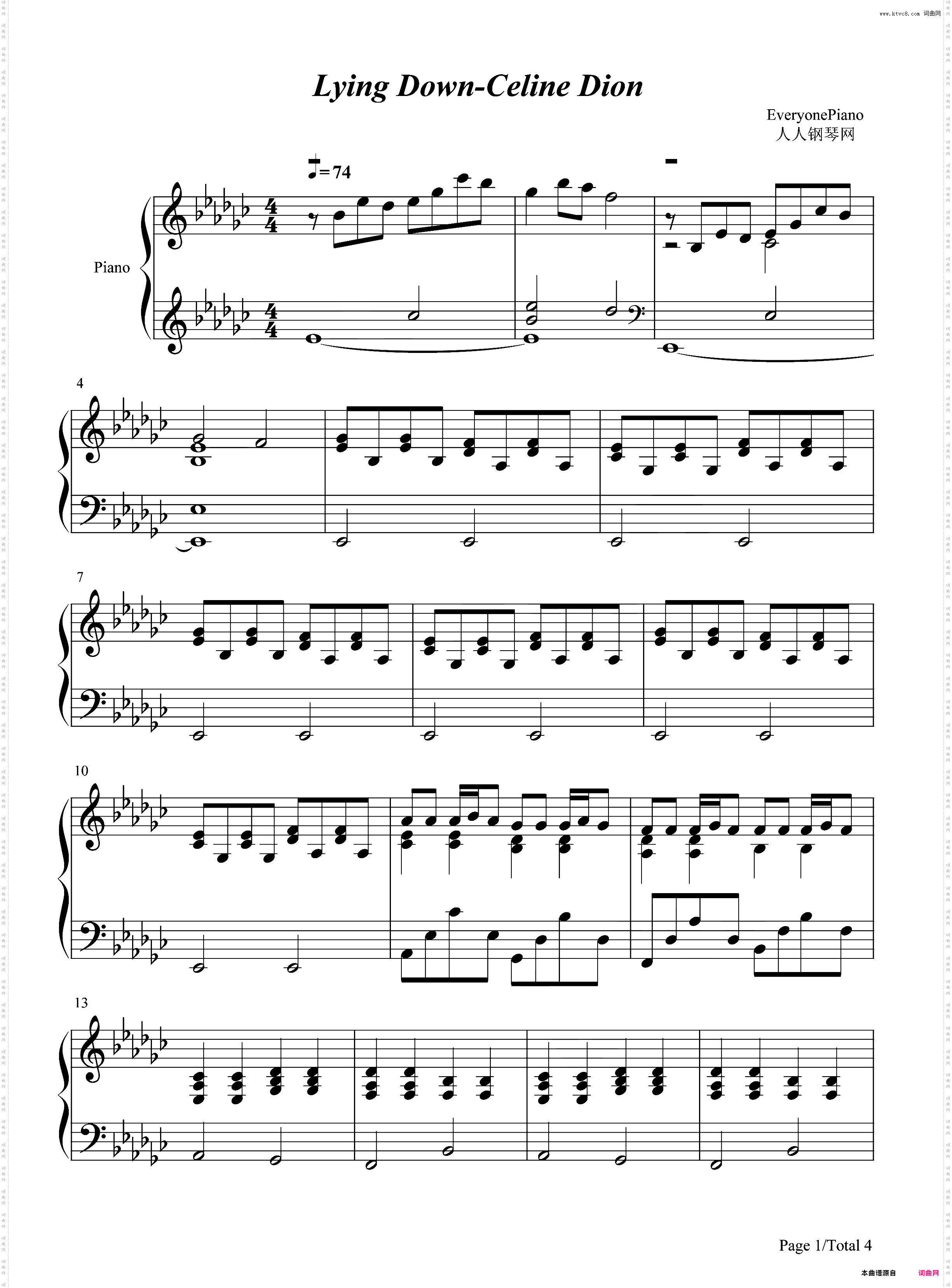 Lying Down-伴奏谱-Celine Dion