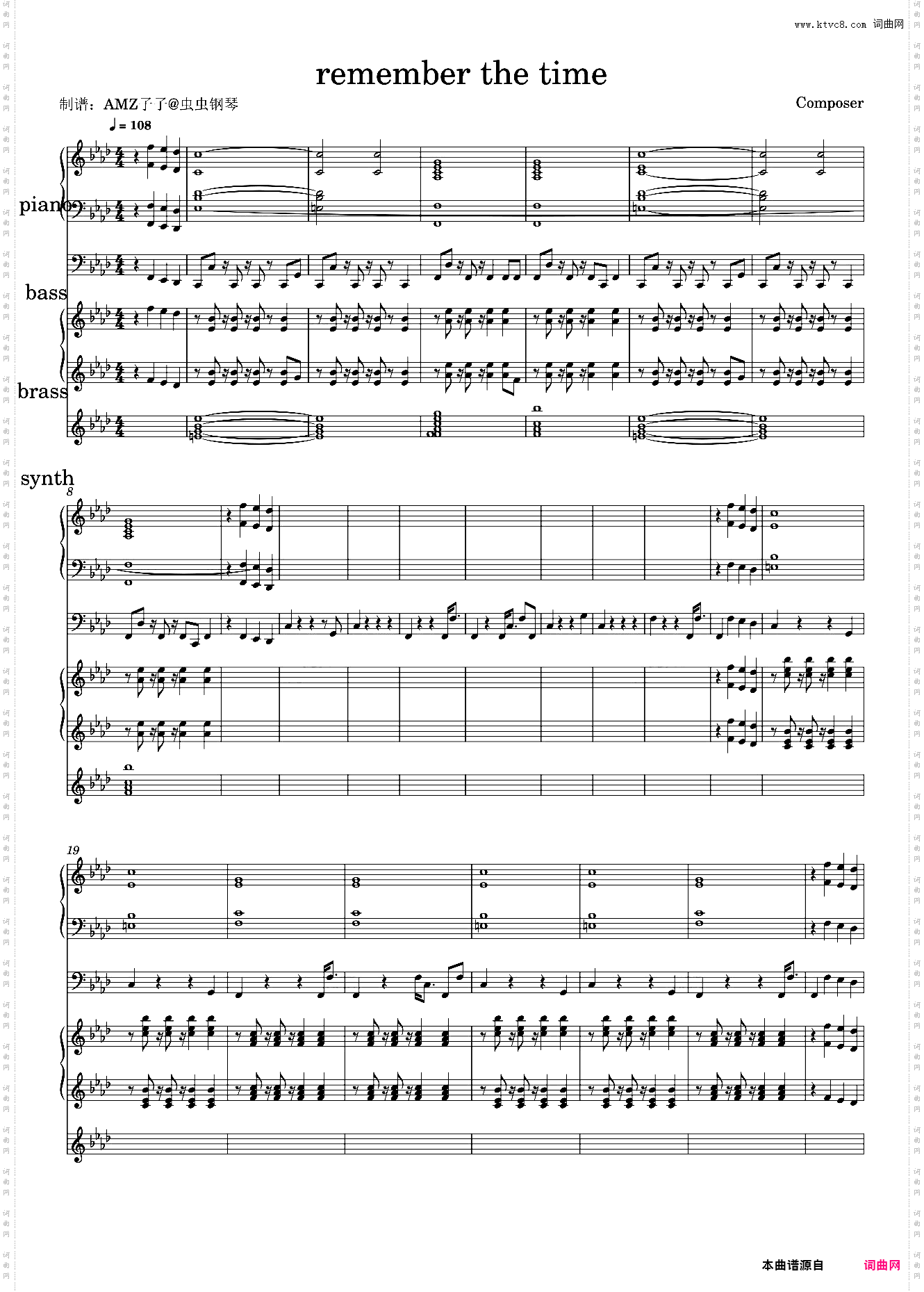 Remember The Time_迈克杰克逊钢琴贝斯合成器管乐器集合谱Michal Jackson