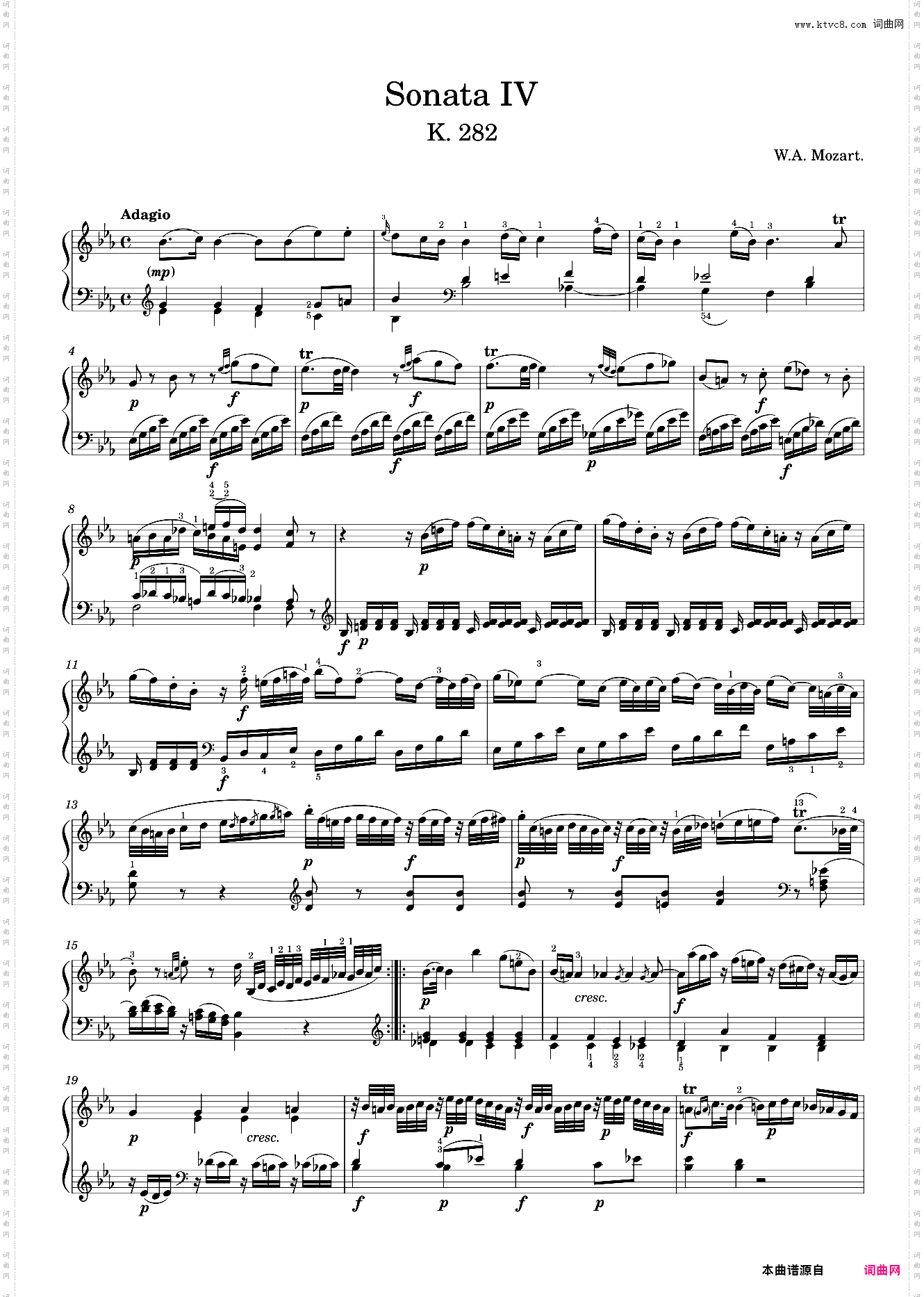 莫扎特第四钢琴奏鸣曲 Sonata No· 4, 1st Movement K· 282