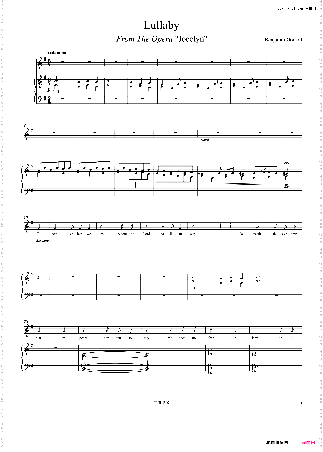 Godard Lullaby from The Opera Jocelyn piano and solo voice