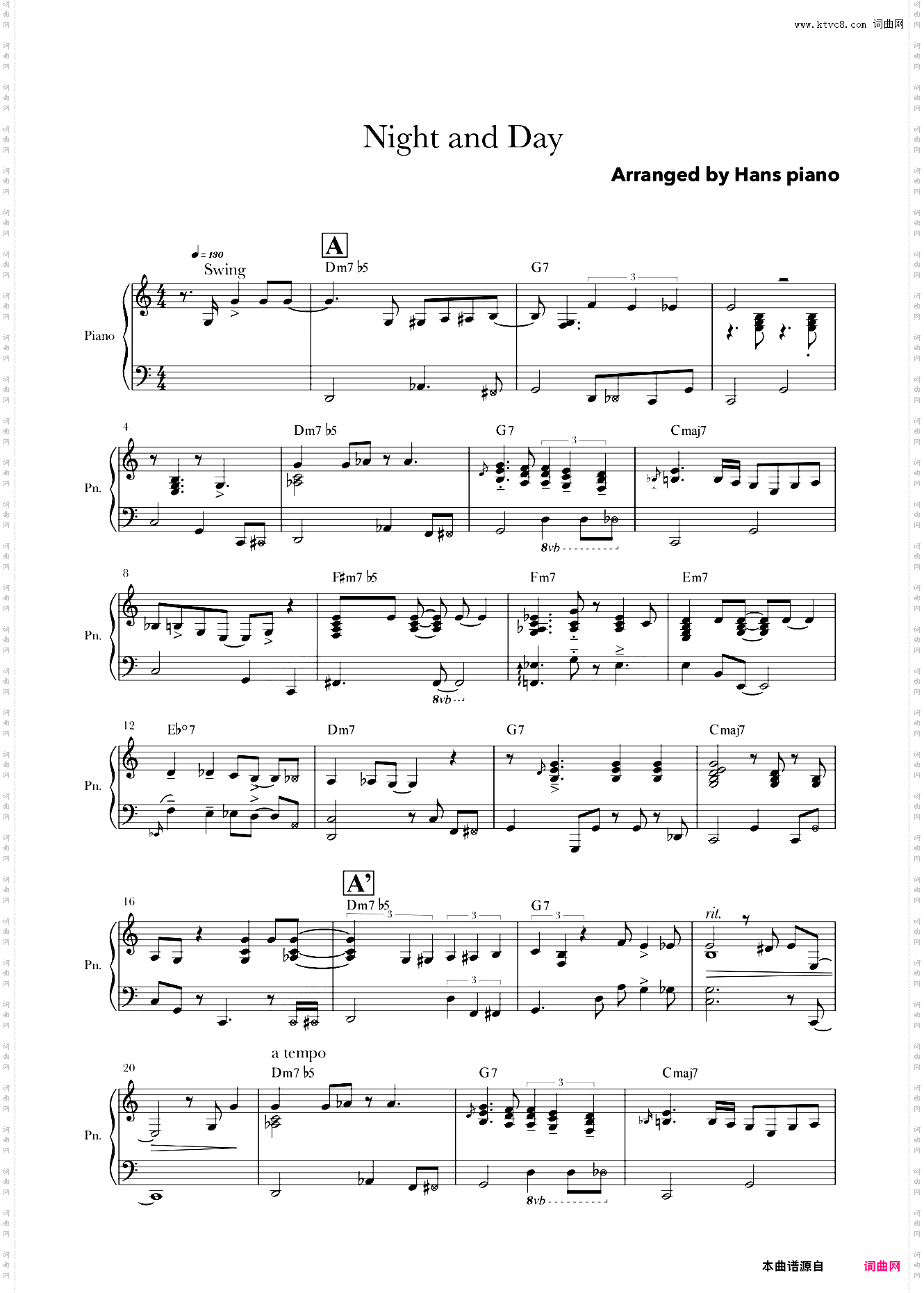 Night and Day【免费】【爵士标准曲】泽大大 Hans piano