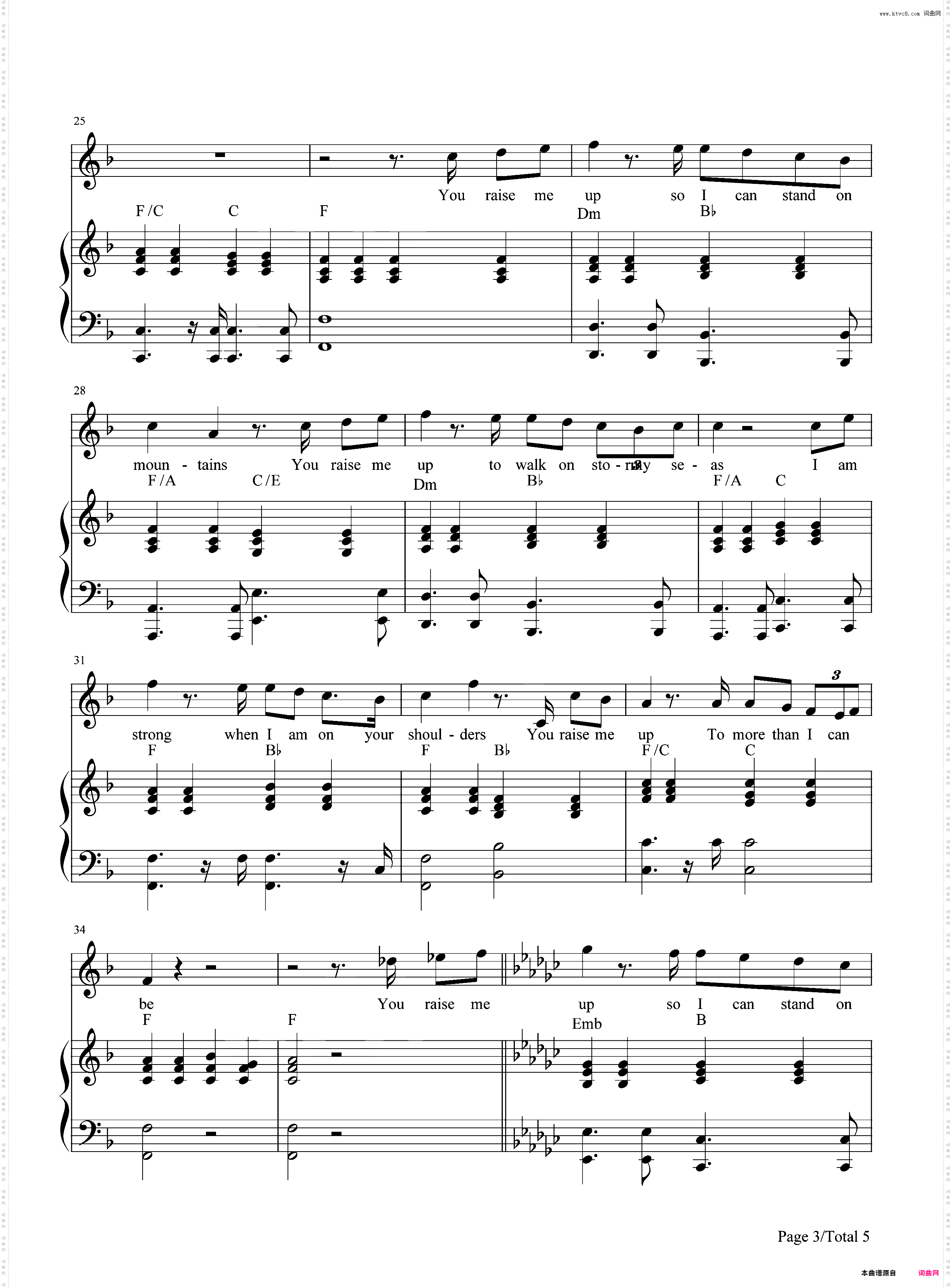 You Raise Me Up-弹唱谱