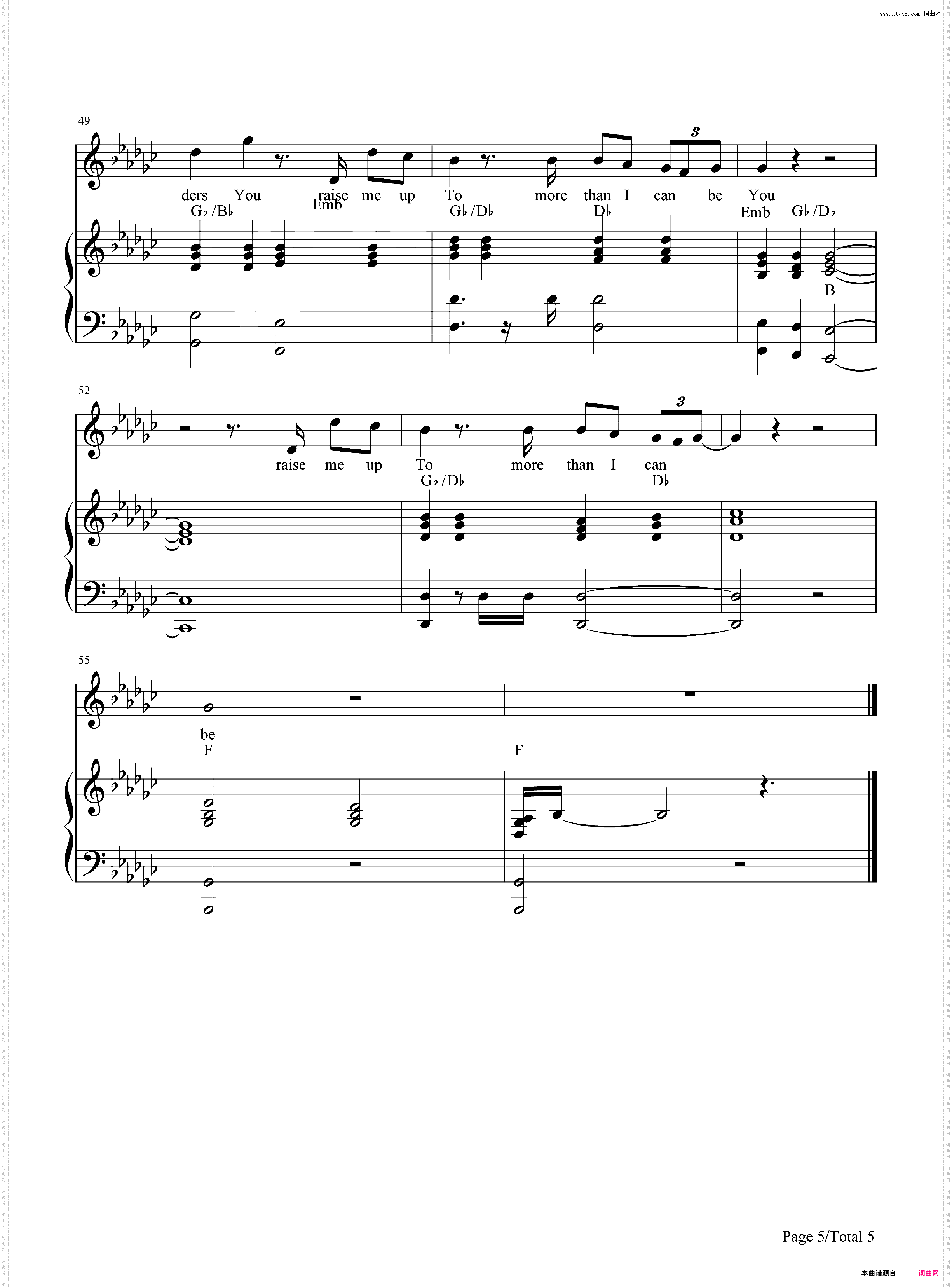 You Raise Me Up-弹唱谱