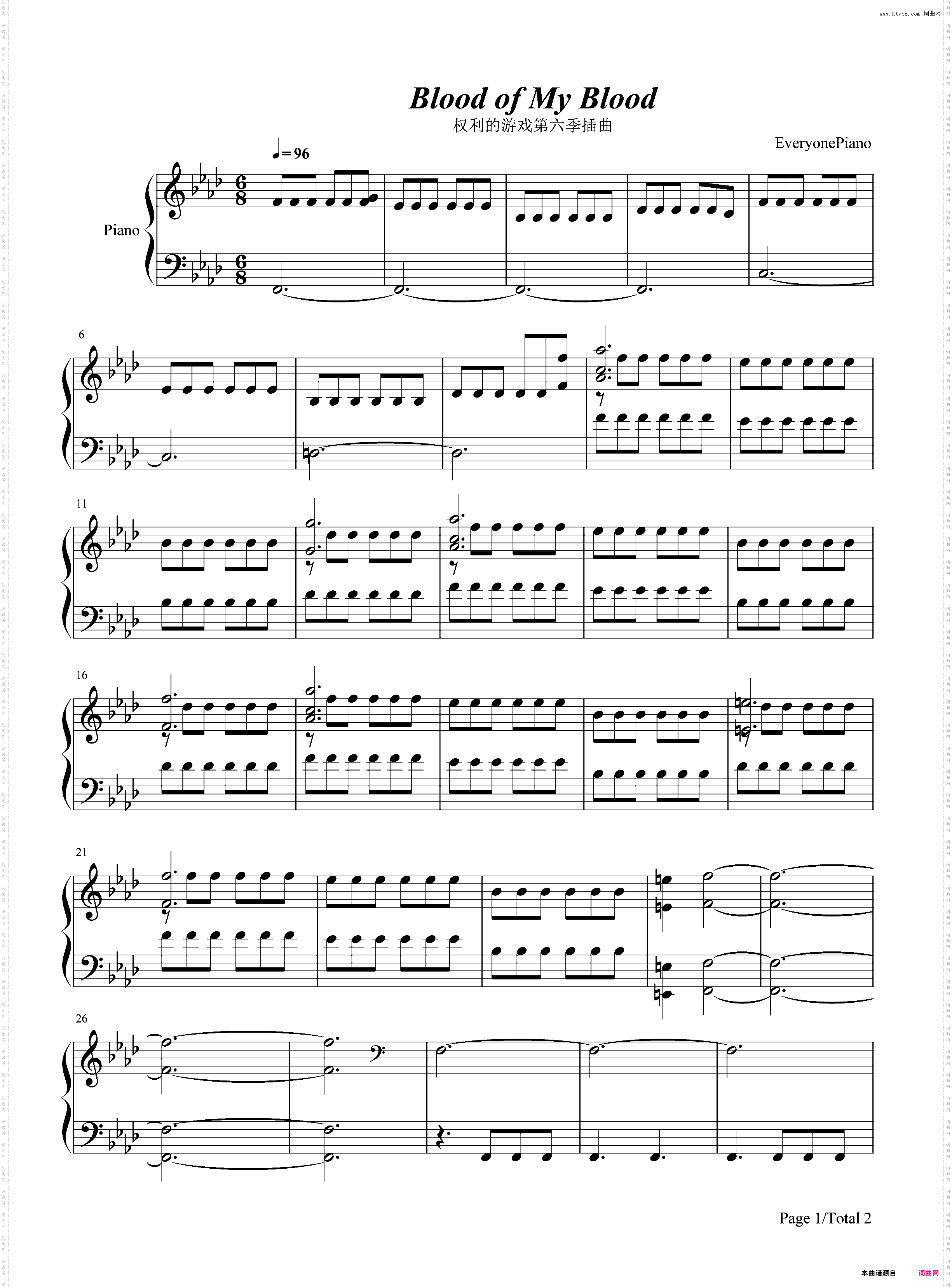Blood of My Blood-权利的游戏第六季插曲