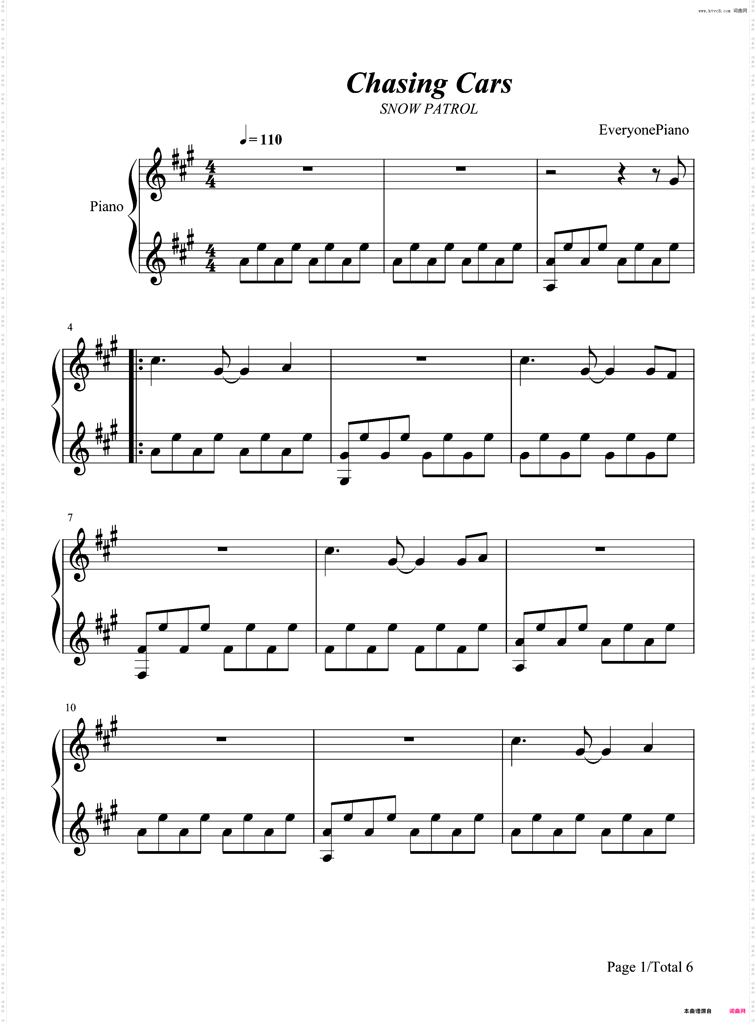 Chasing Cars 伴奏-Snow Patrol