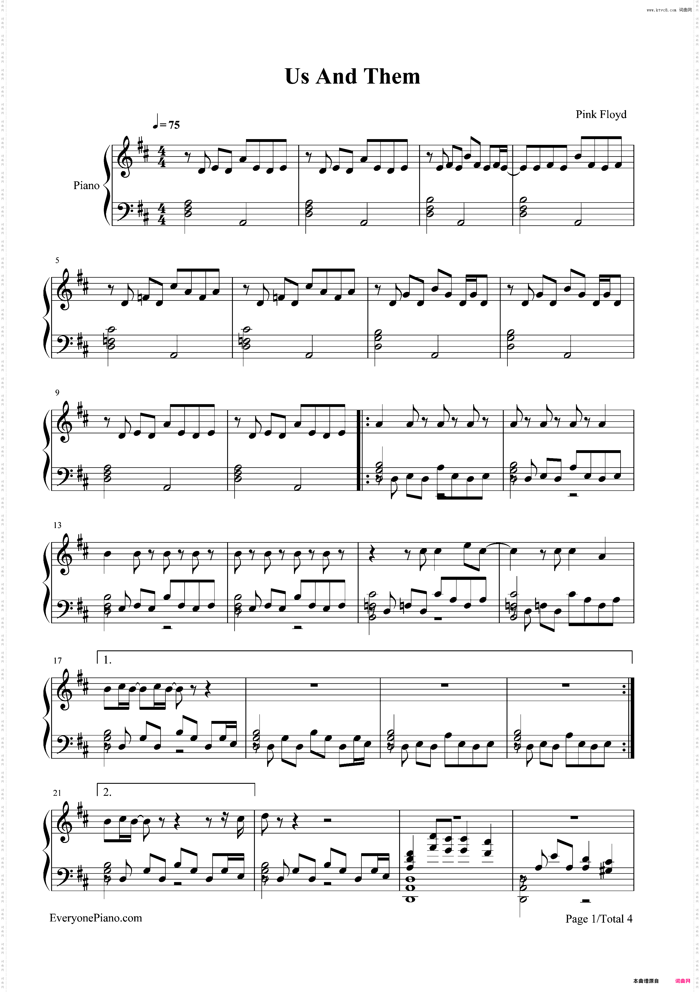 Us and Them-Pink Floyd